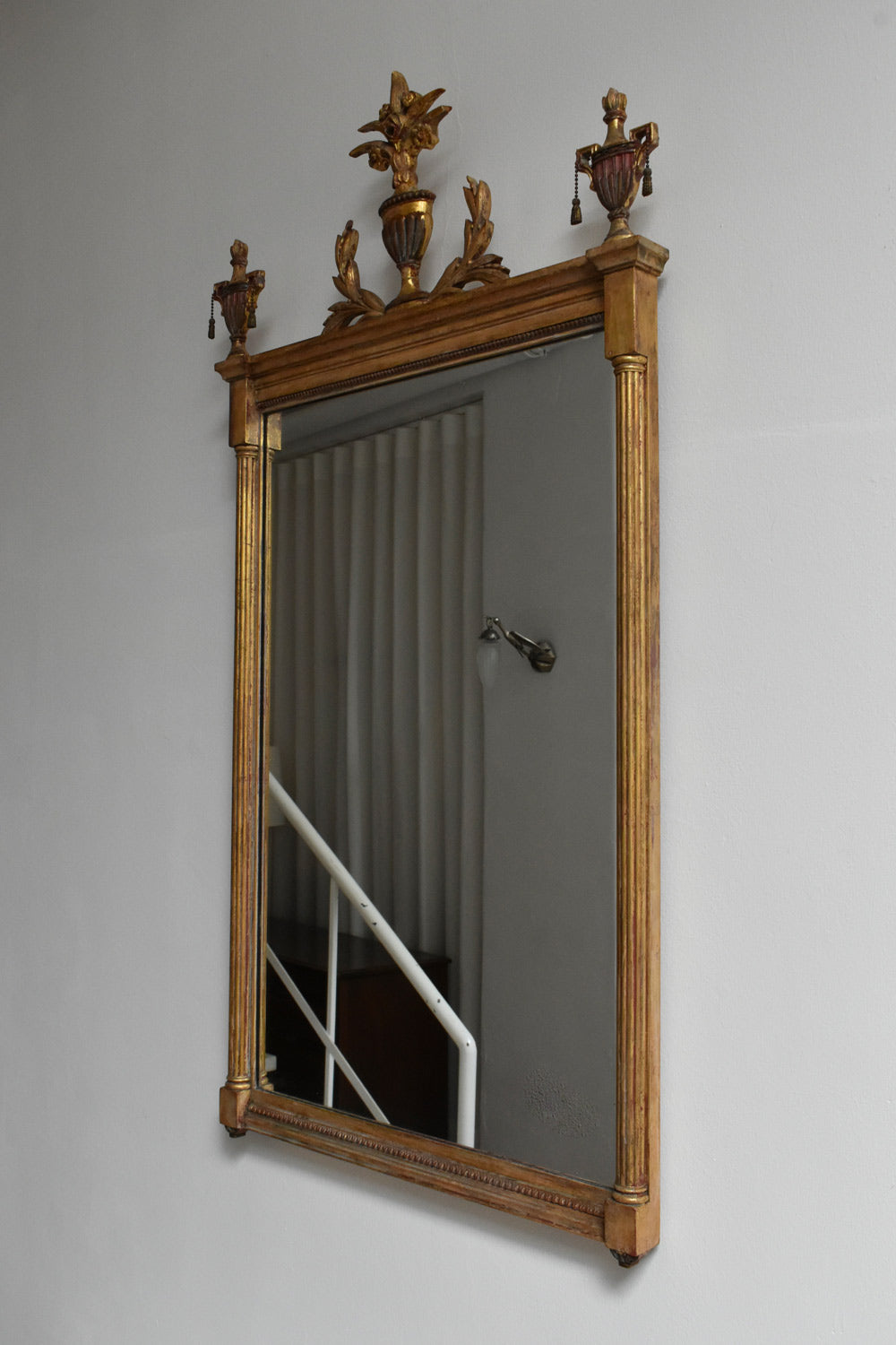 Directoire Style Gilded Wooden Mirror, 1910s — side angle showing ornate top details