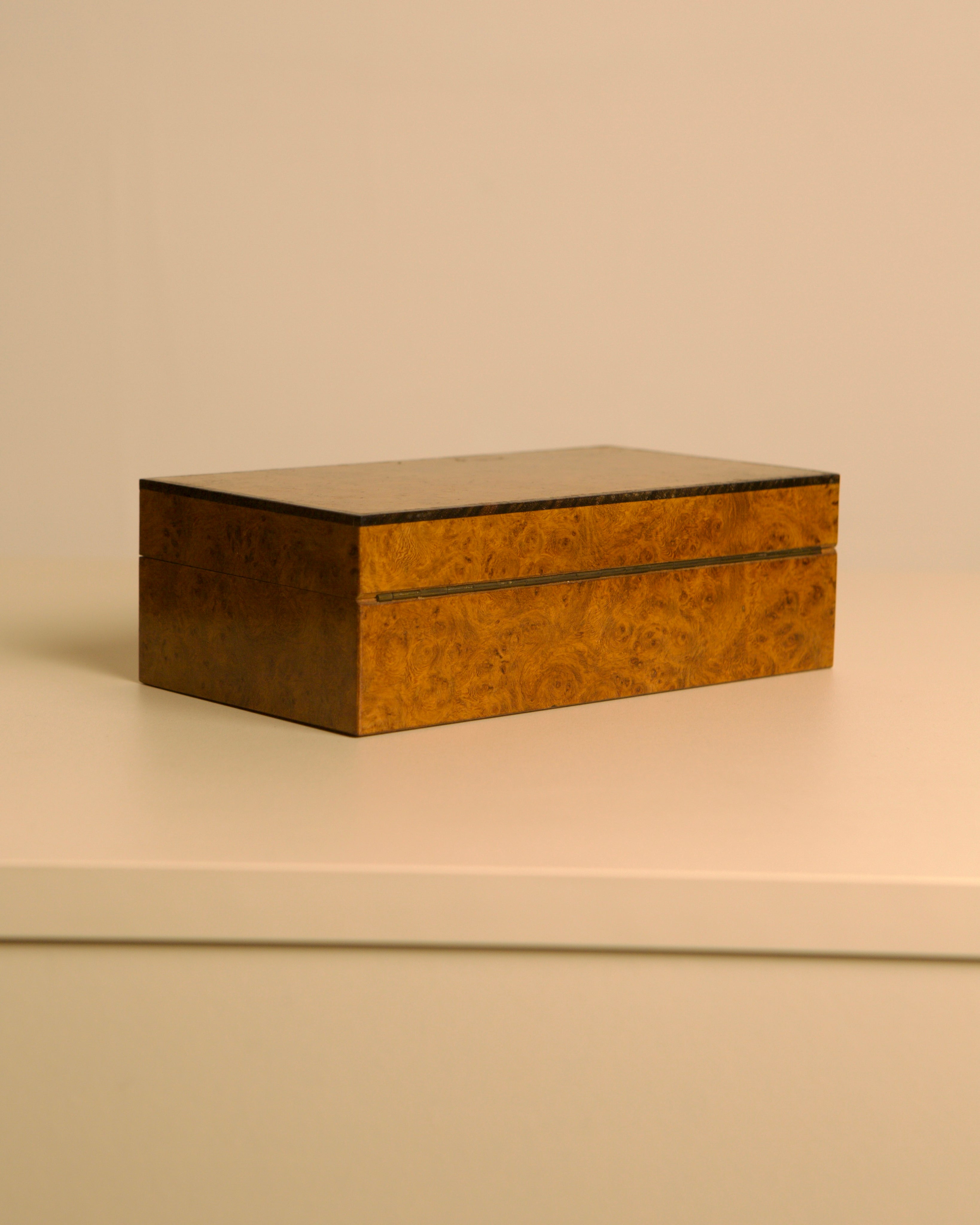 Italian Box in Light Brown Elm Wood, 1960s — top view on white surface