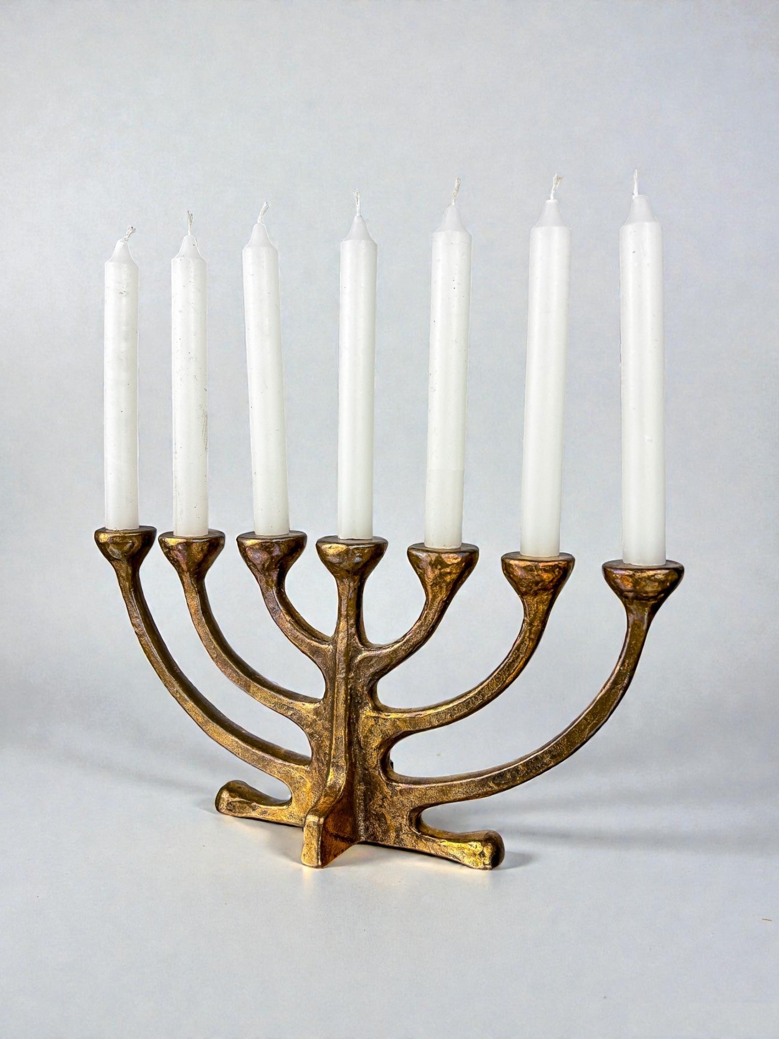Brutalist Michael Harjes Menorah Candelabra in Bronze, Germany, 1960's — detail view