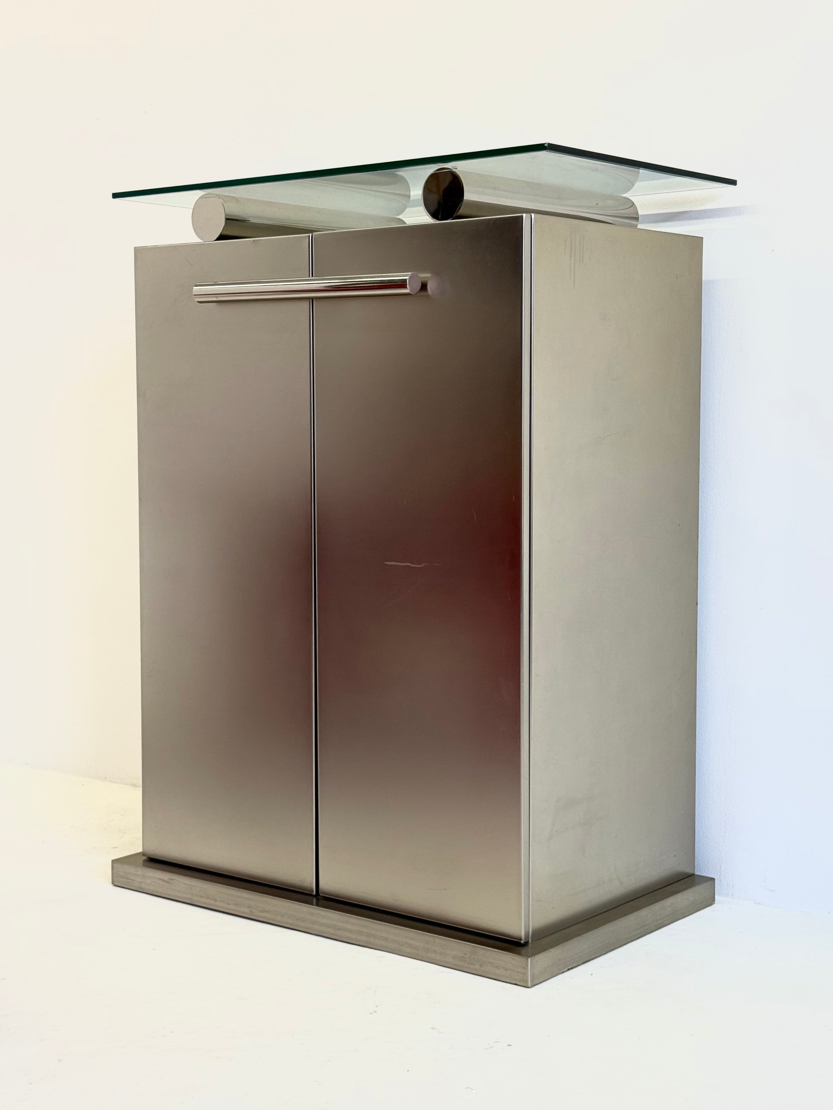 Postmodern aluminum bar cabinet from Belgochrom — close-up