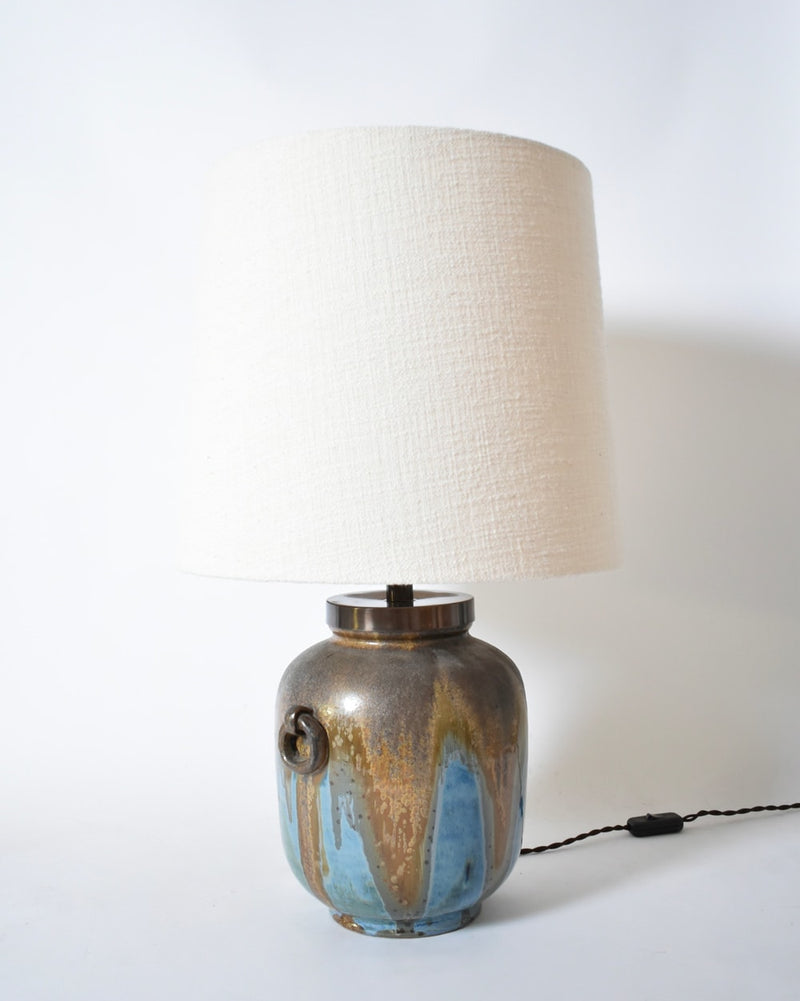 Lamp with Ring-shaped Handles, 1940s by Barracuda Interiors | The Oblist — ceramic base, neutral shade