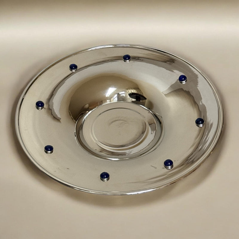 Decorative Dish with Cobalt Accents, 60s/70s — close-up view highlighting cobalt dots on polished surface