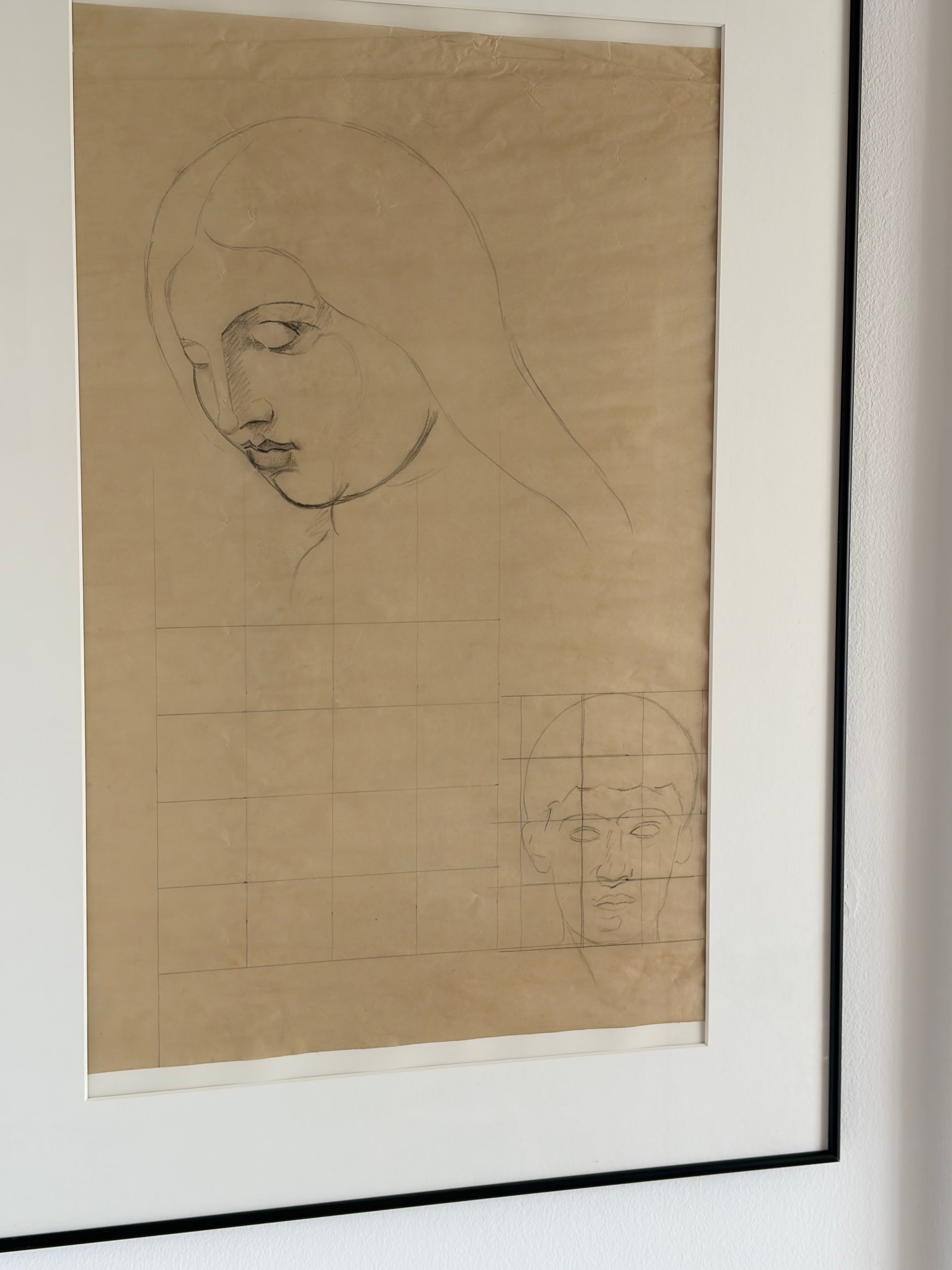 Large Preparatory Study of Two Heads, Emile Courtin (1923–1997), France, late 40s.  — lifestyle setting