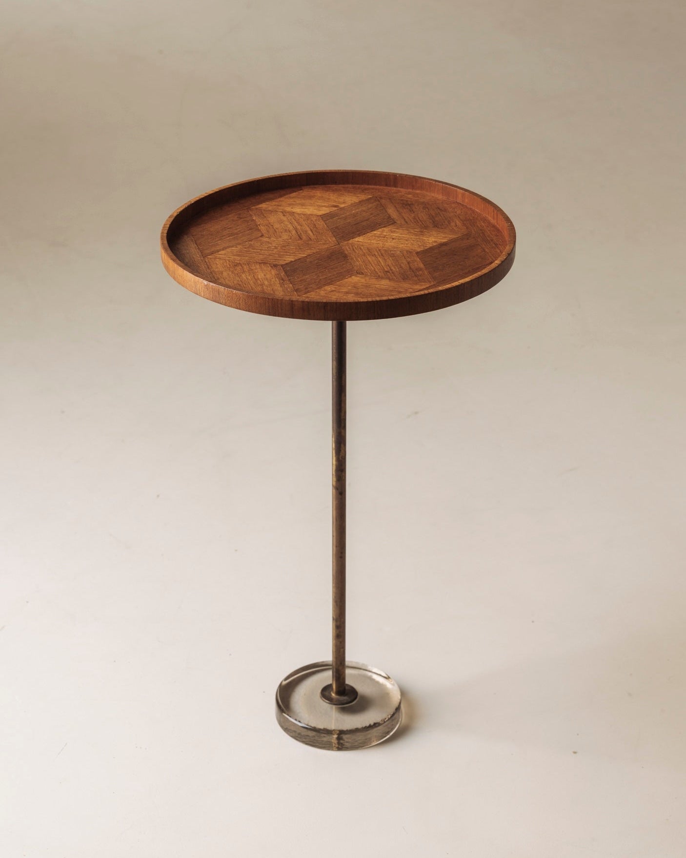 Exceptional Danish Side Table in Oak, Brass and Glass, Denmark 1960s — side angle