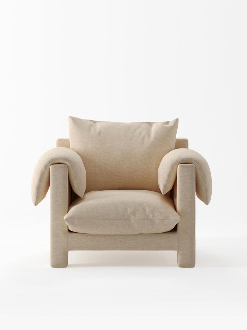 La Plume' Armchair in Dedar Belsuede Fabric by Lemon | The Oblist — beige fabric, modern design