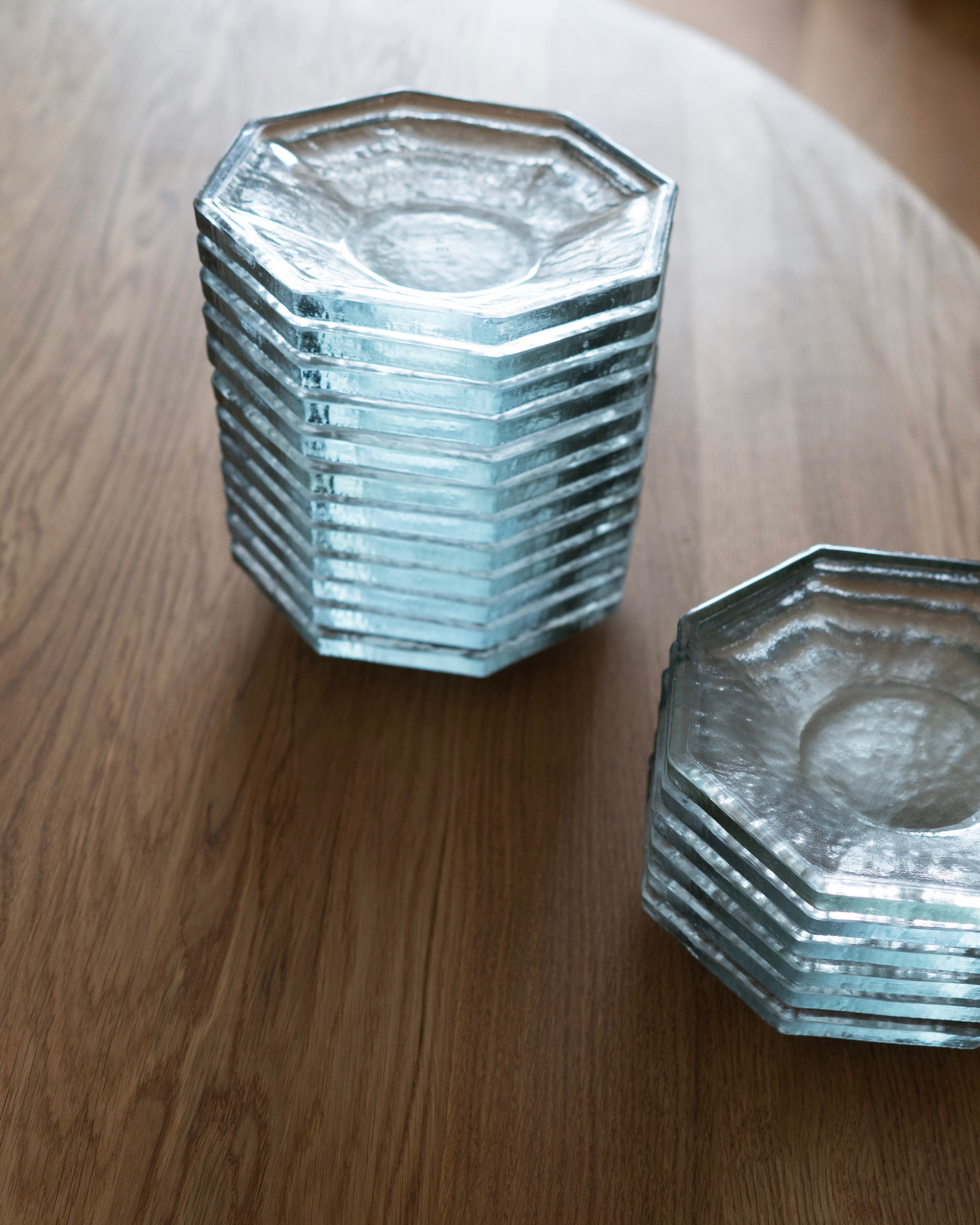 Agnes Plate - Set of two — stacked glass plates on wooden table