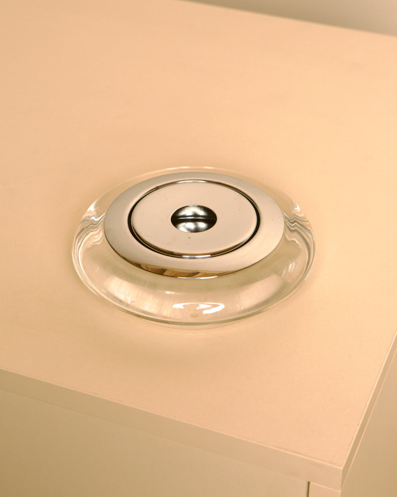 Italian Round Lucite and Chrome Ashtray / Vide-Poche with Removable Lid, 1970s by Treaptyque | The Oblist