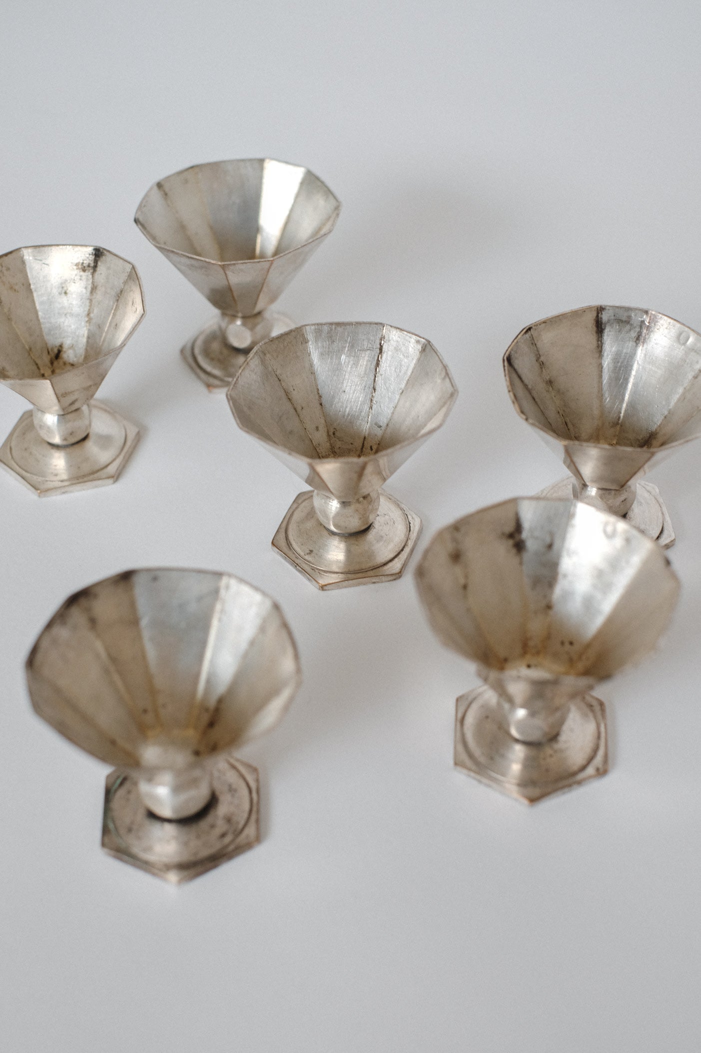 Art Deco Small Cups — back view showing silver-toned metal finish