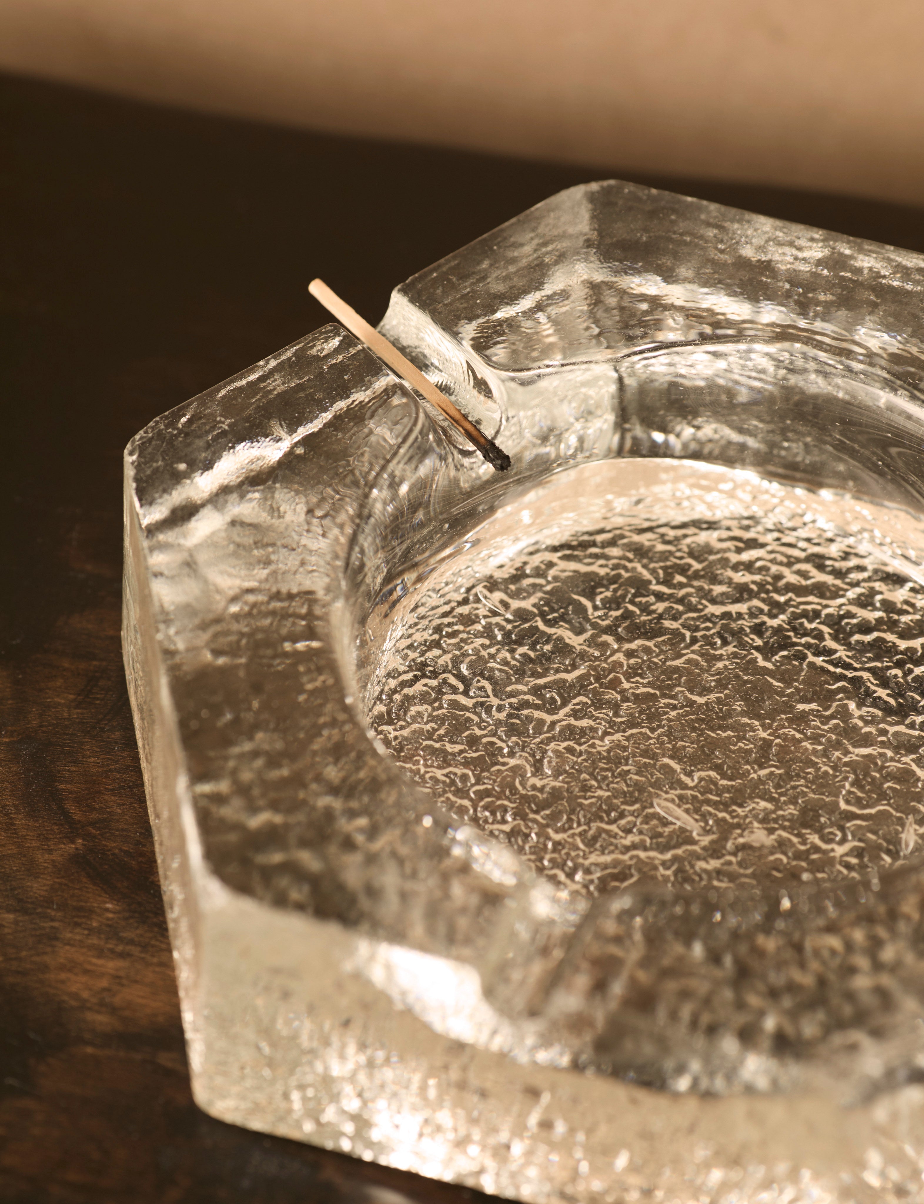 Vintage Scandinavian Ashtray in Glass and Clear Glass — close-up showing textured surface