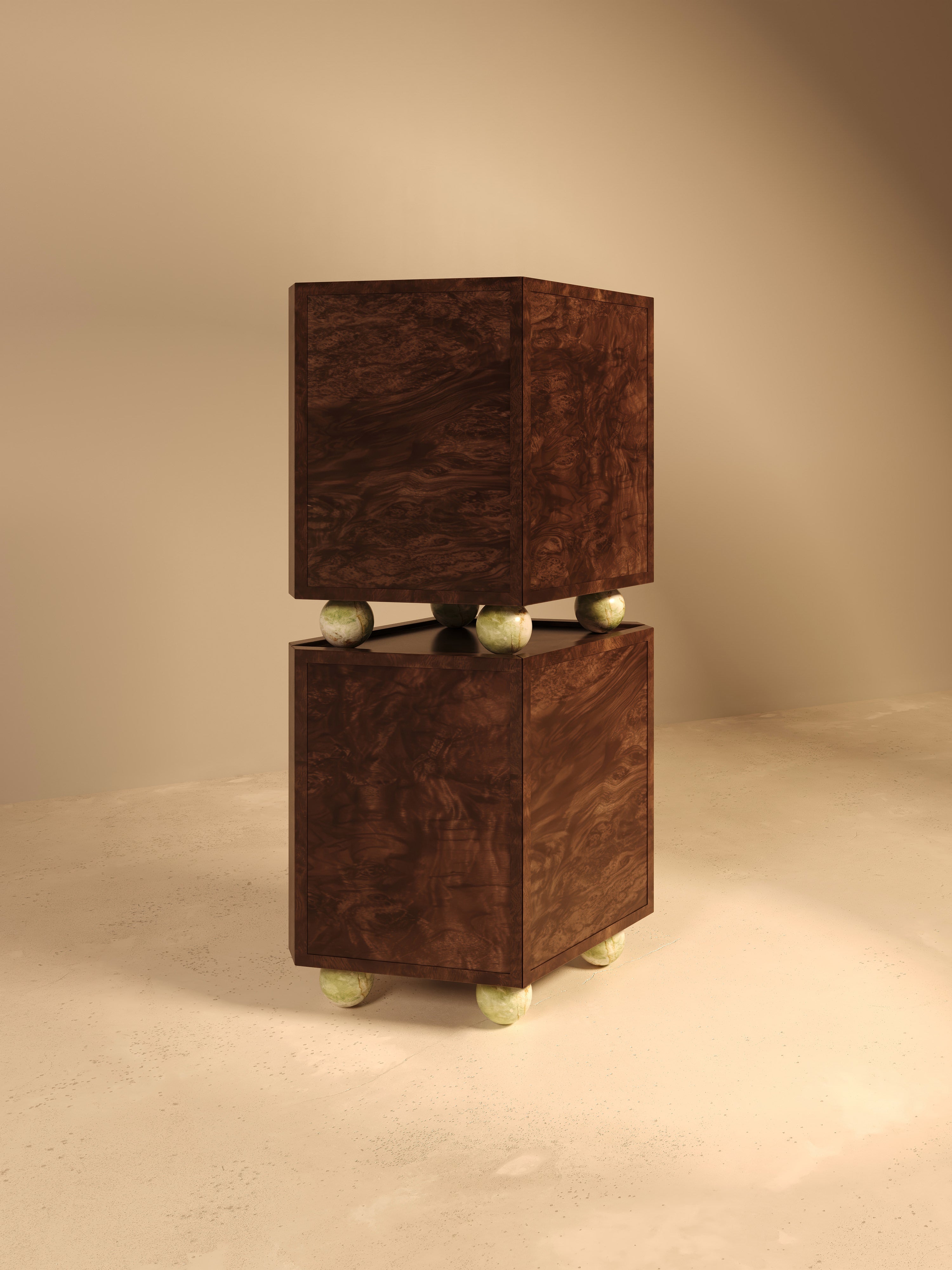 ORO I – Walnut Burl Veneer Cabinet with Onyx Spheres by VandaVee | The Oblist