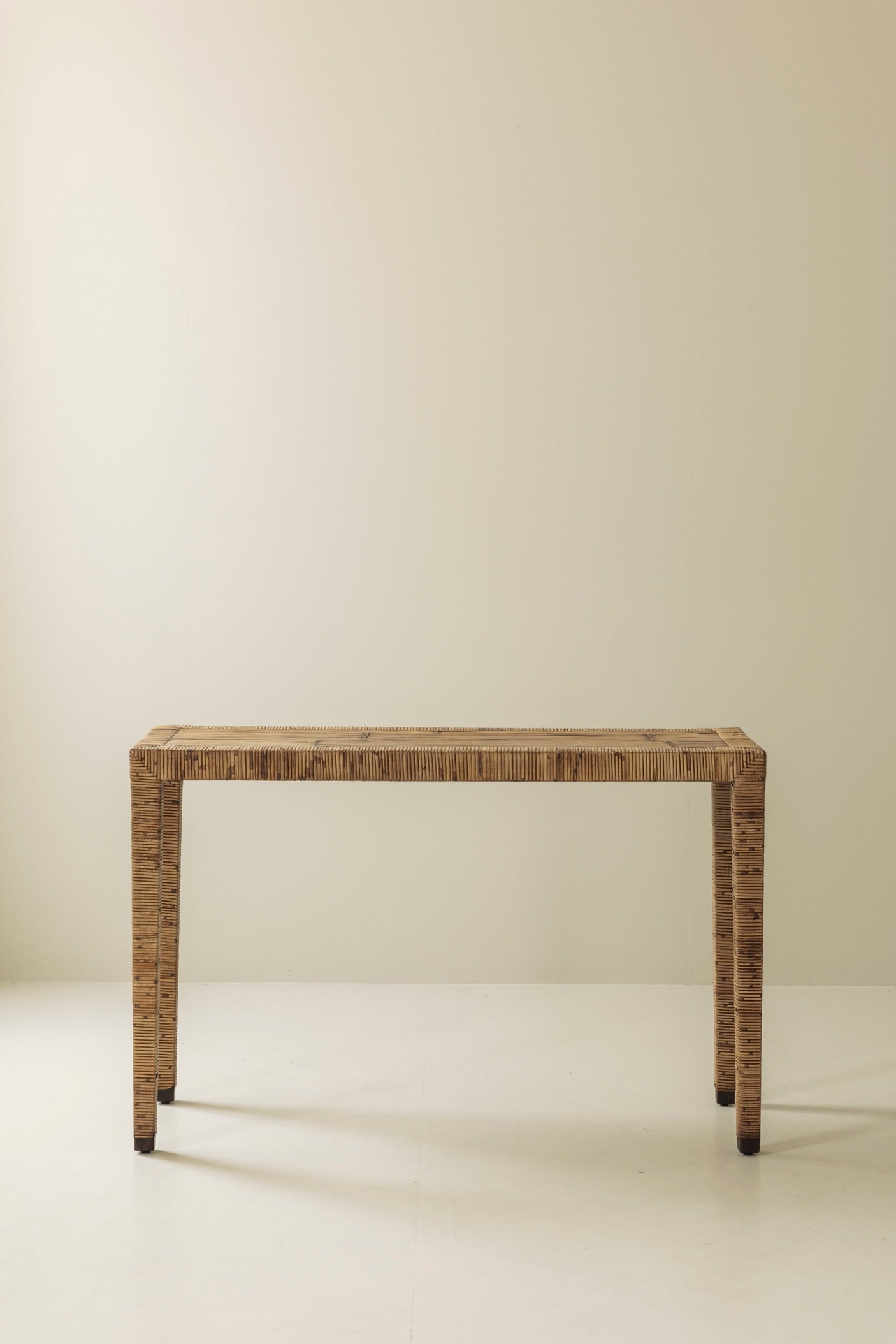 Exceptional French Rattan Wrapped Console Table, 1970s — close-up