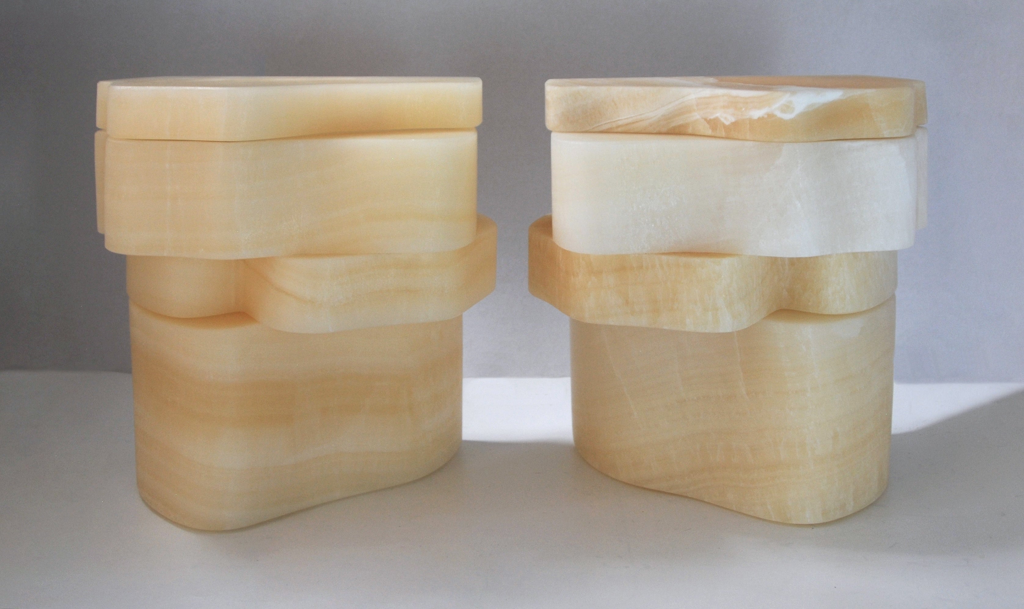 White Moth Nightstand Set in White Onyx Marble — side angle