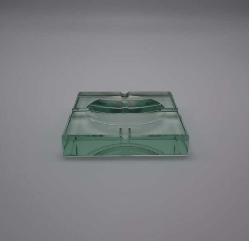 Fontana Arte Green Crystal Ashtray – Italian Mid Century Modern Glass – 1960s Vintage — detail view