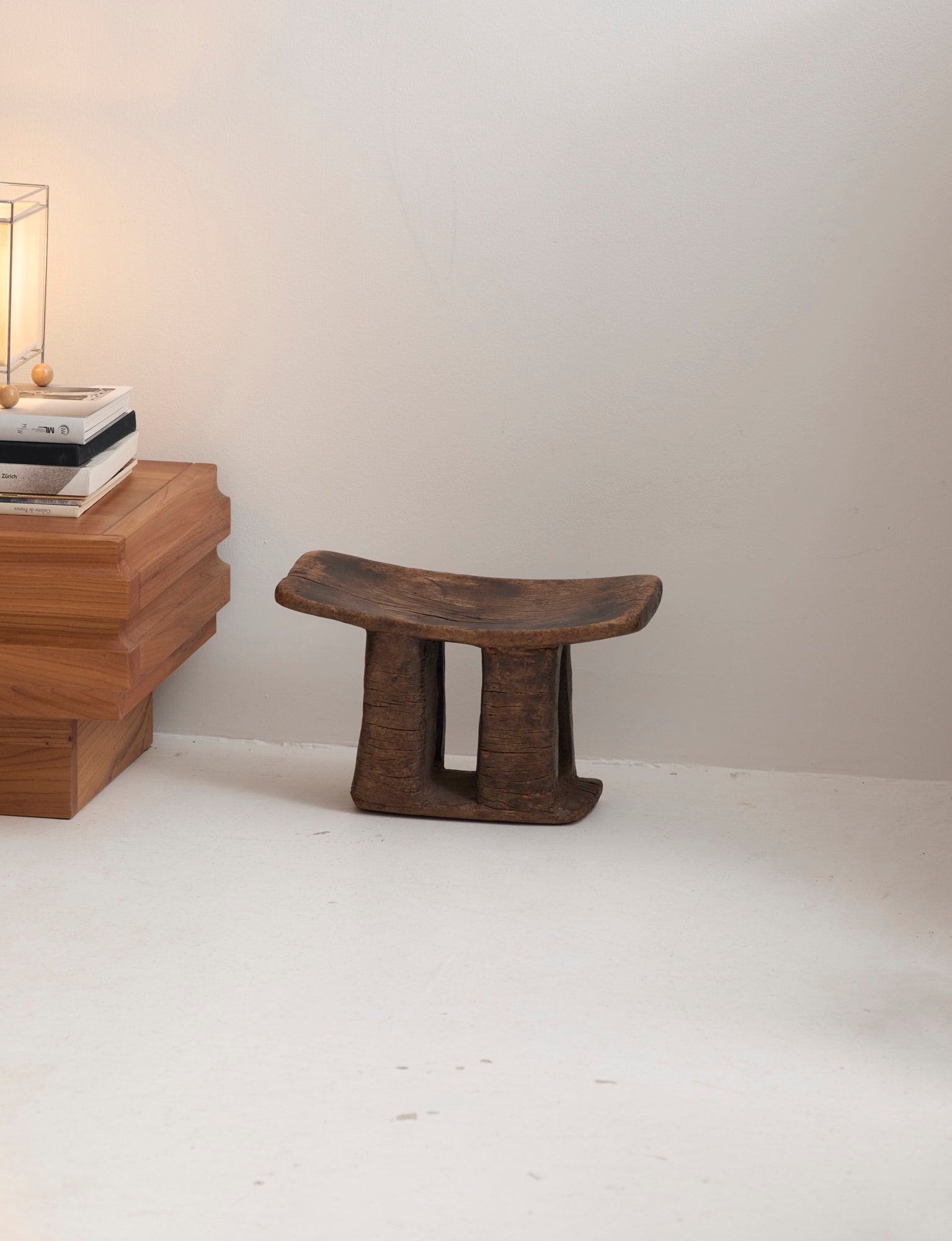 West African Monoxyle Stool in Dark Patinated Wood — detail view