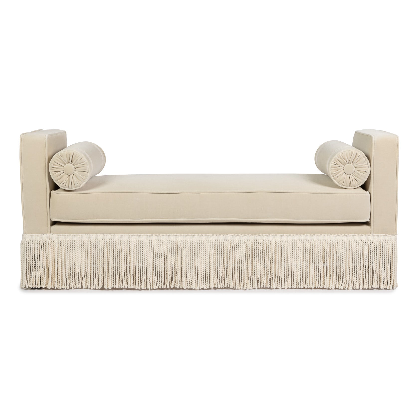 Julian Seat Bench - Velvet Pale Beige & Ivory Fringe — detail view