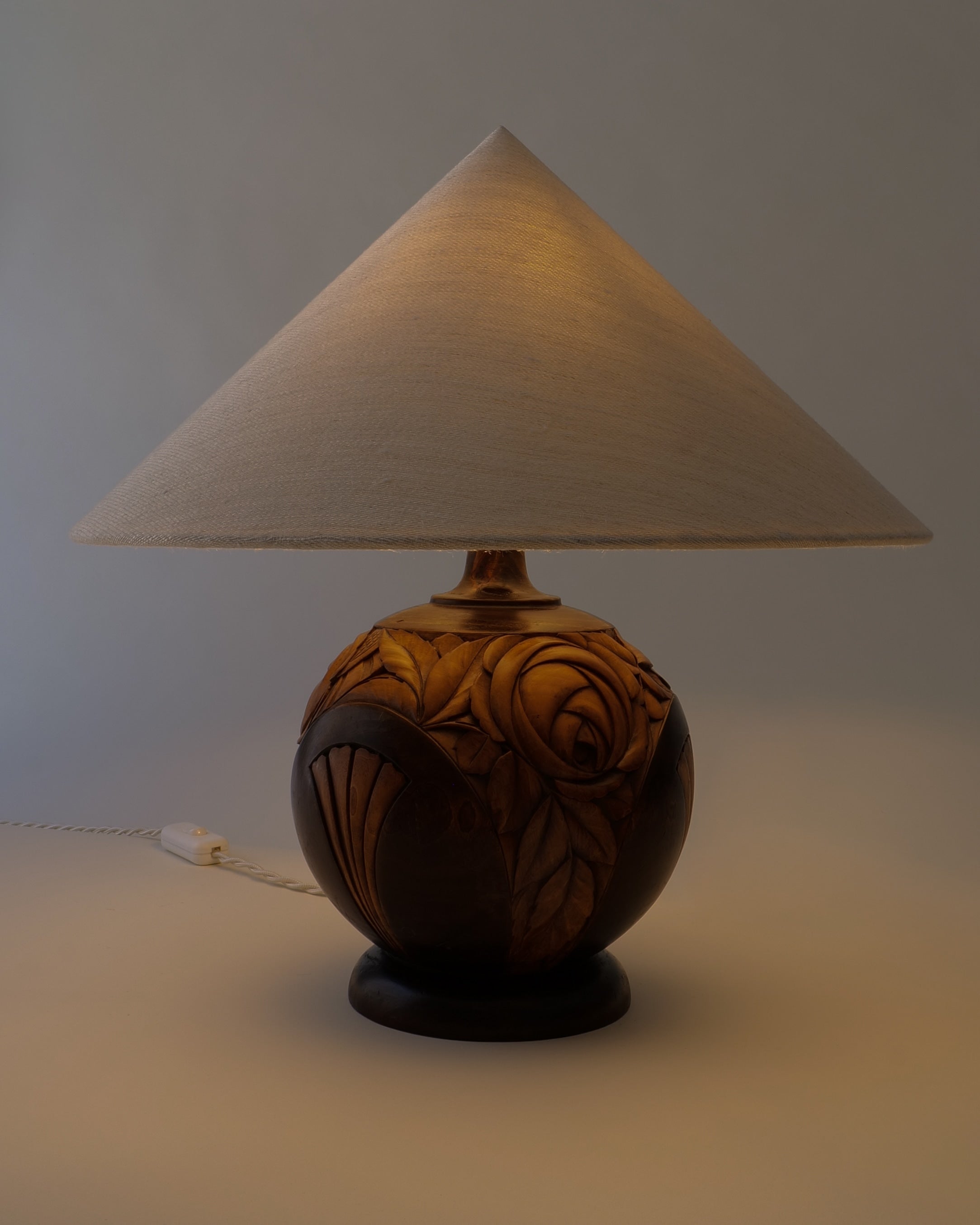 Art Deco Carved Wood Table Lamp c.1925 — lifestyle setting