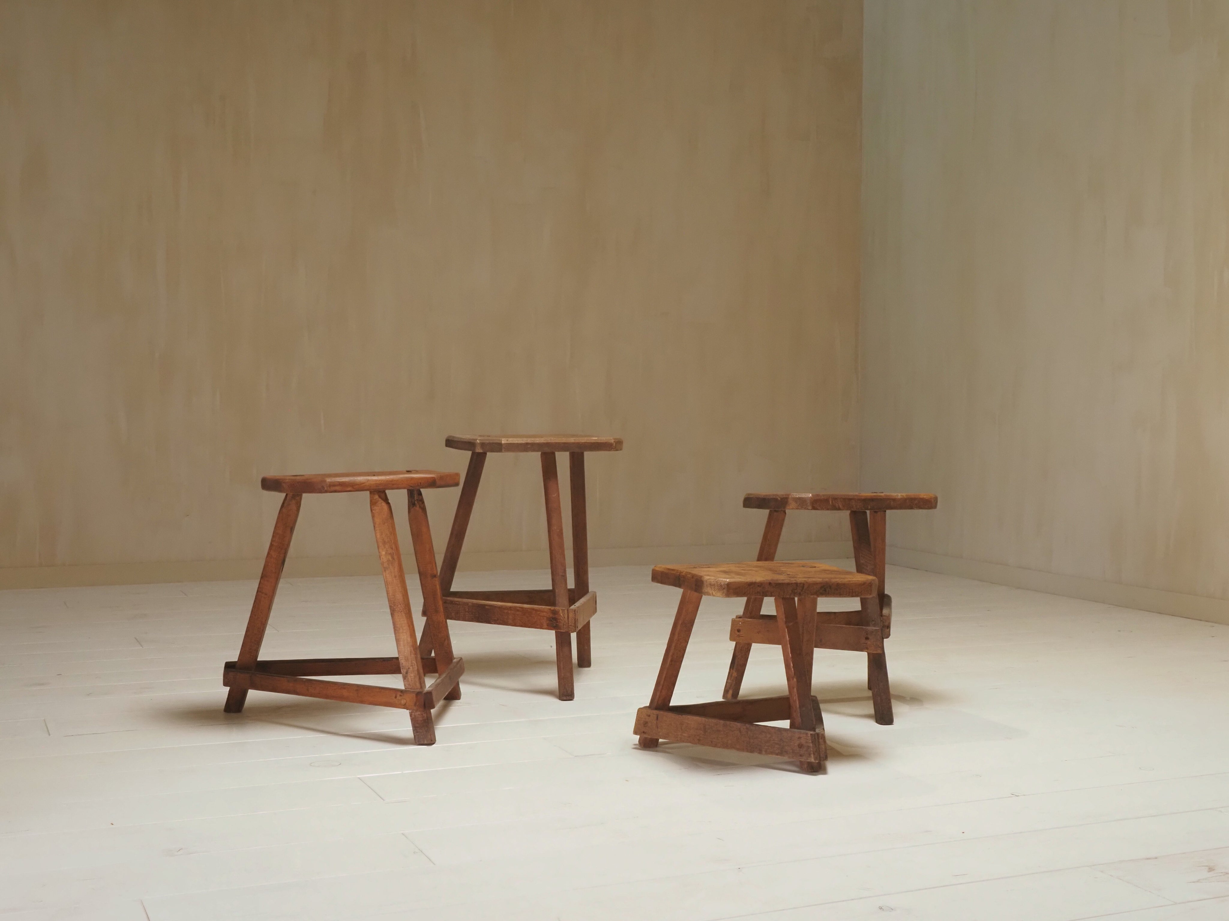 Set of 19th Century English Antique Oak Cutler's Stools — lifestyle setting