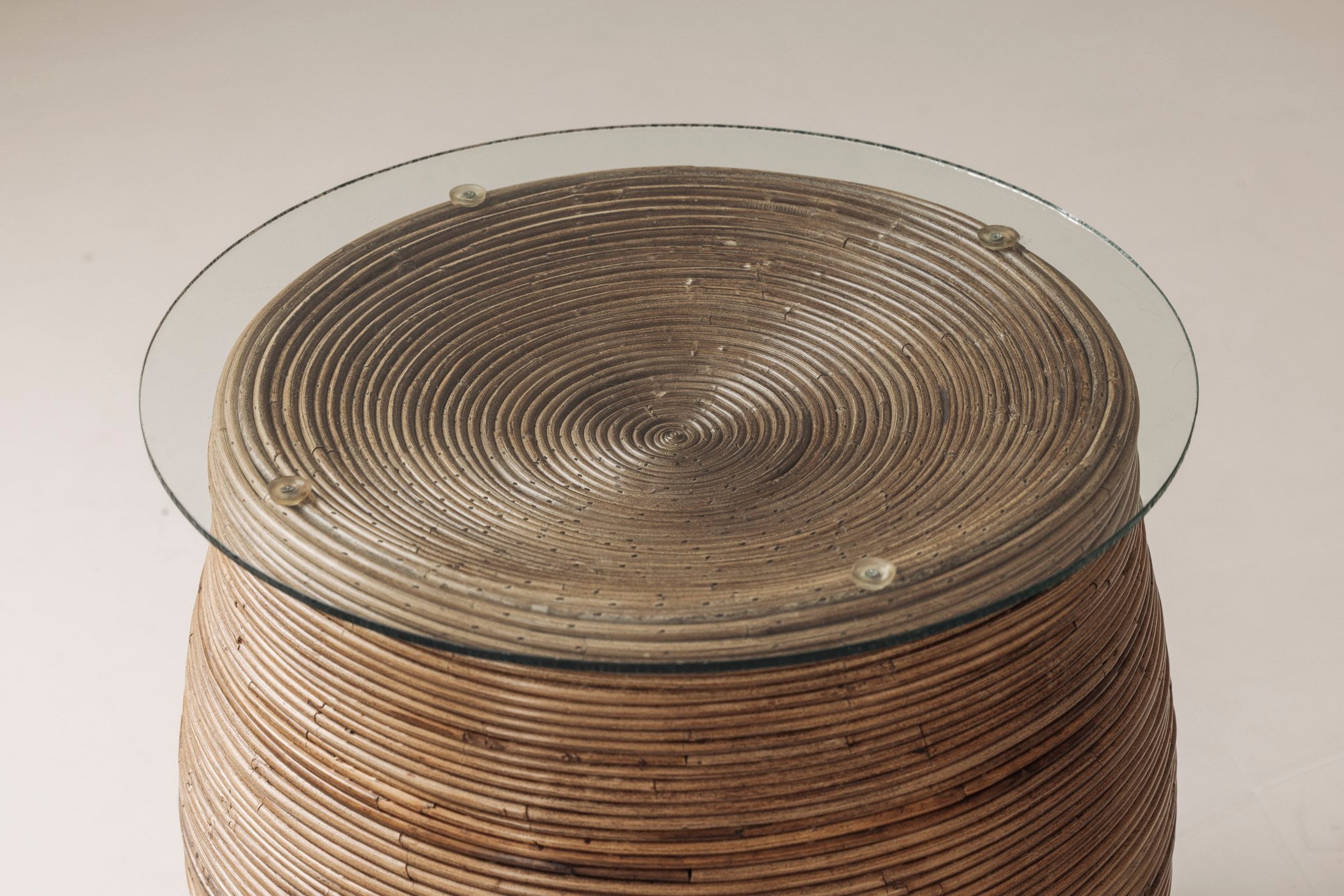Reed side table with glass top, Italy 1960s — lifestyle setting