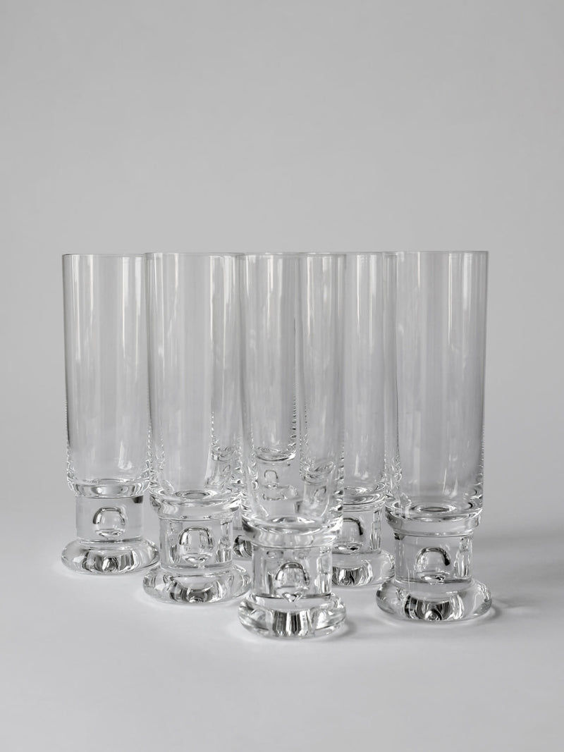Set of six Tapio Wirkkala bubble base tall drinking glasses