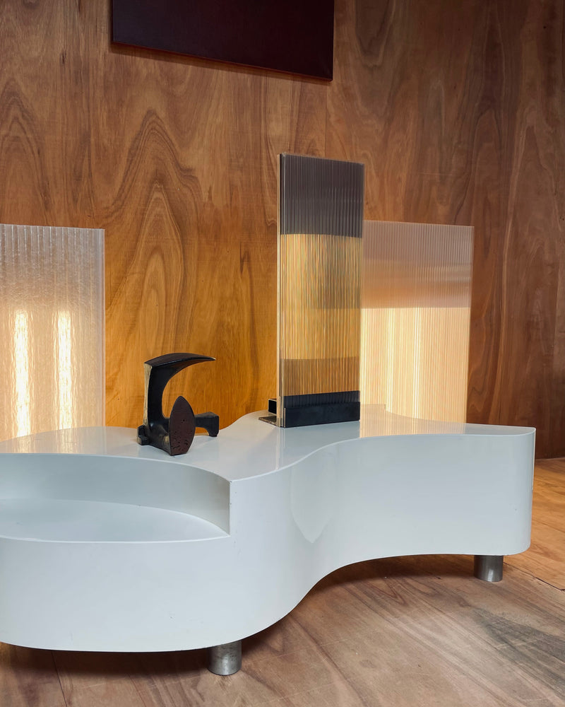POLY-C-1 — close-up of white base with textured glass panels