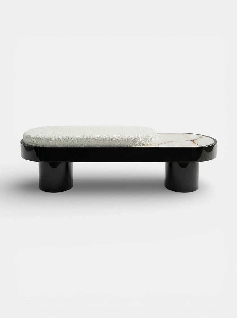 Noto Black Lacquered Wood With Shell Onyx Bench by Marbera | The Oblist