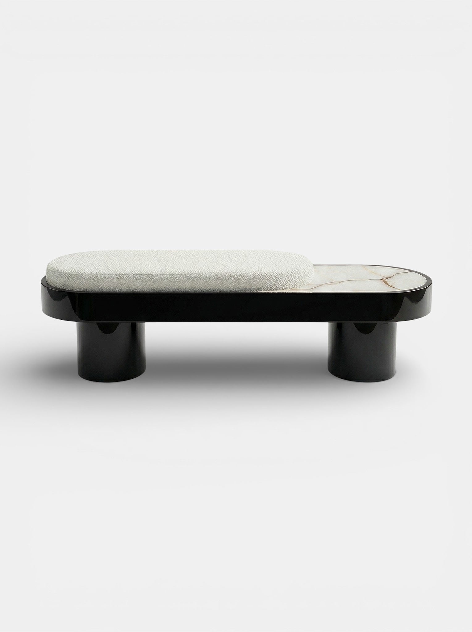 Noto Black Lacquered Wood With Shell Onyx Bench by Marbera | The Oblist