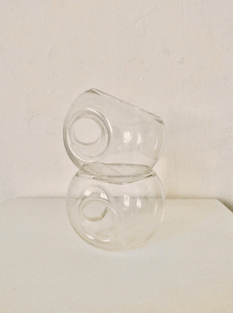 Clear glass tumbler from 60s Italian drinkware set by Manushi