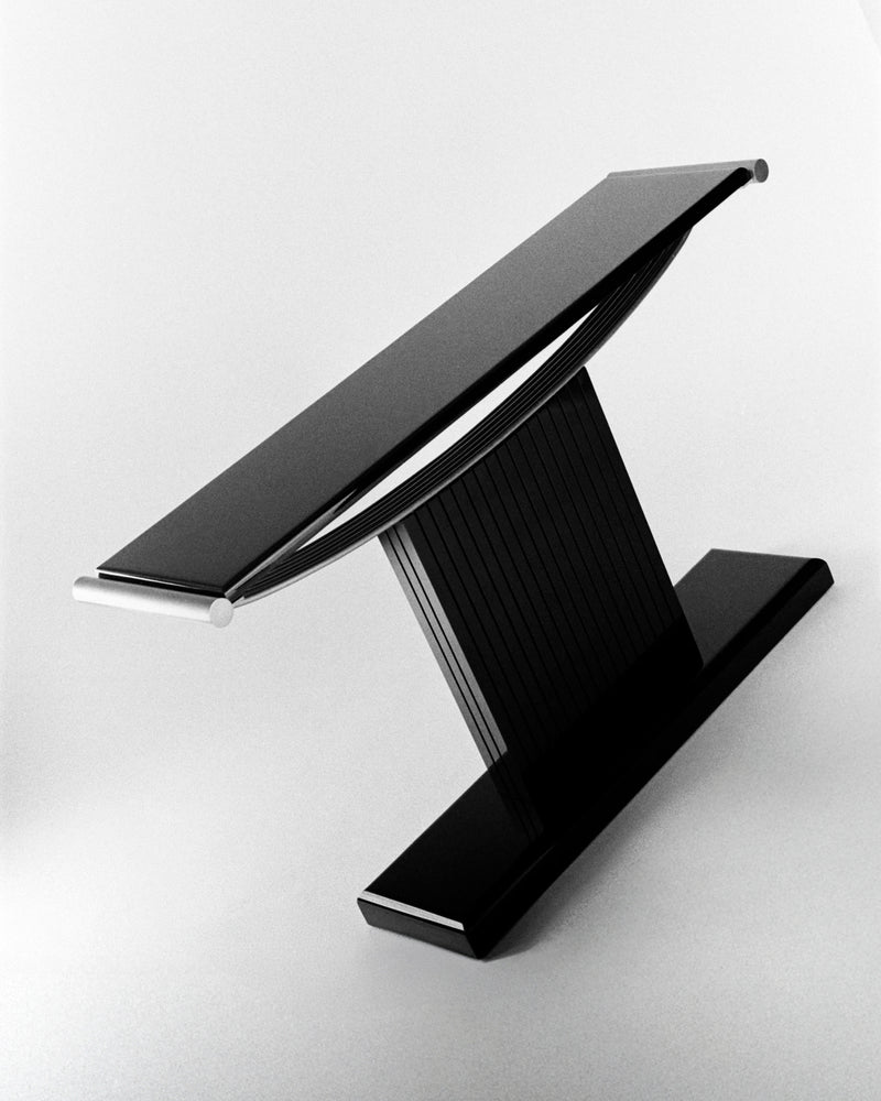 Console "The Portico" | Stainless Steel & Lacquered Wood — detail view