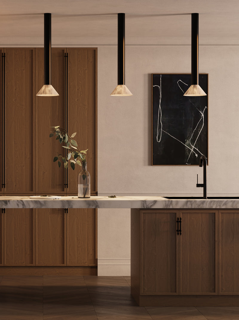 TORRES Pendant Tall - Flush Mounted by CTO Lighting | The Oblist — black metal, contemporary design