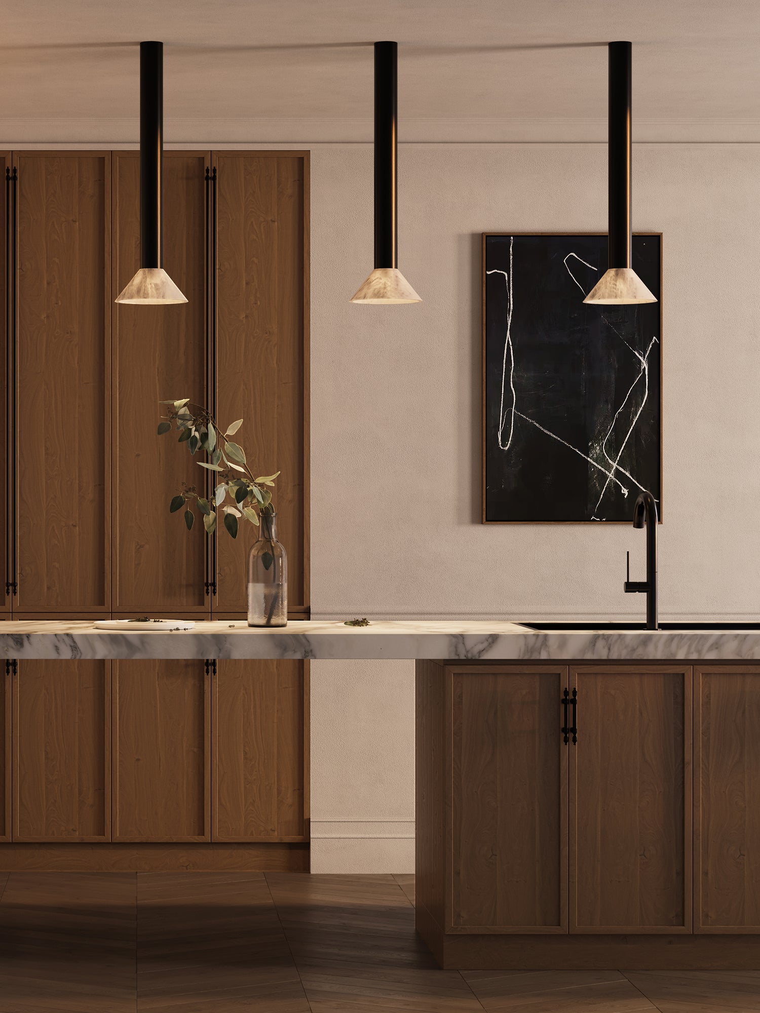 TORRES Pendant Tall - Flush Mounted by CTO Lighting | The Oblist — black metal, contemporary design