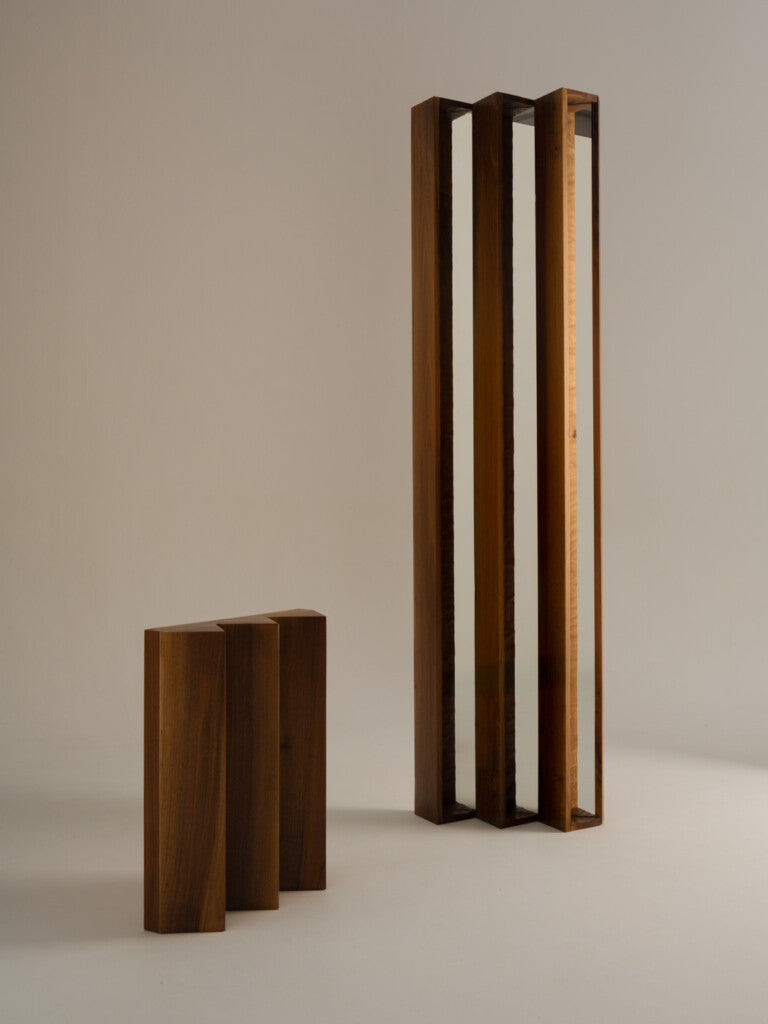 Small Perception Mirror — top view of wooden frame in neutral setting
