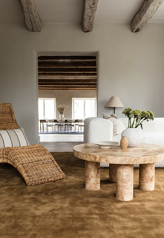 'Solid Wool' Handwoven Rug, Ochre — side angle