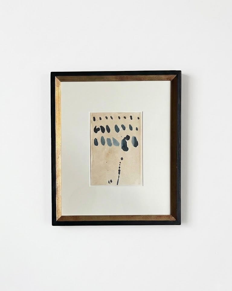 Sand and Ink Abstract on Paper in Antique Frame by Médecine | The Oblist — beige tones, vintage frame