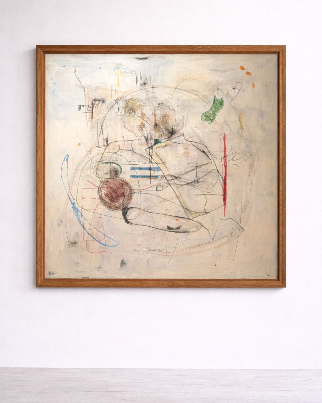 Motion in a basin' Painting — side angle with wooden frame on wall