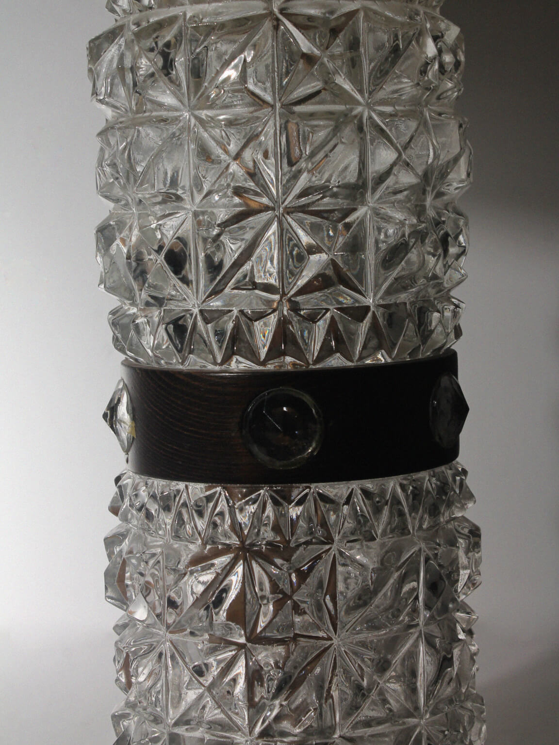 Mid-Century Textured Glass And Wooden Table Lamp, Denmark, 1960s — side angle