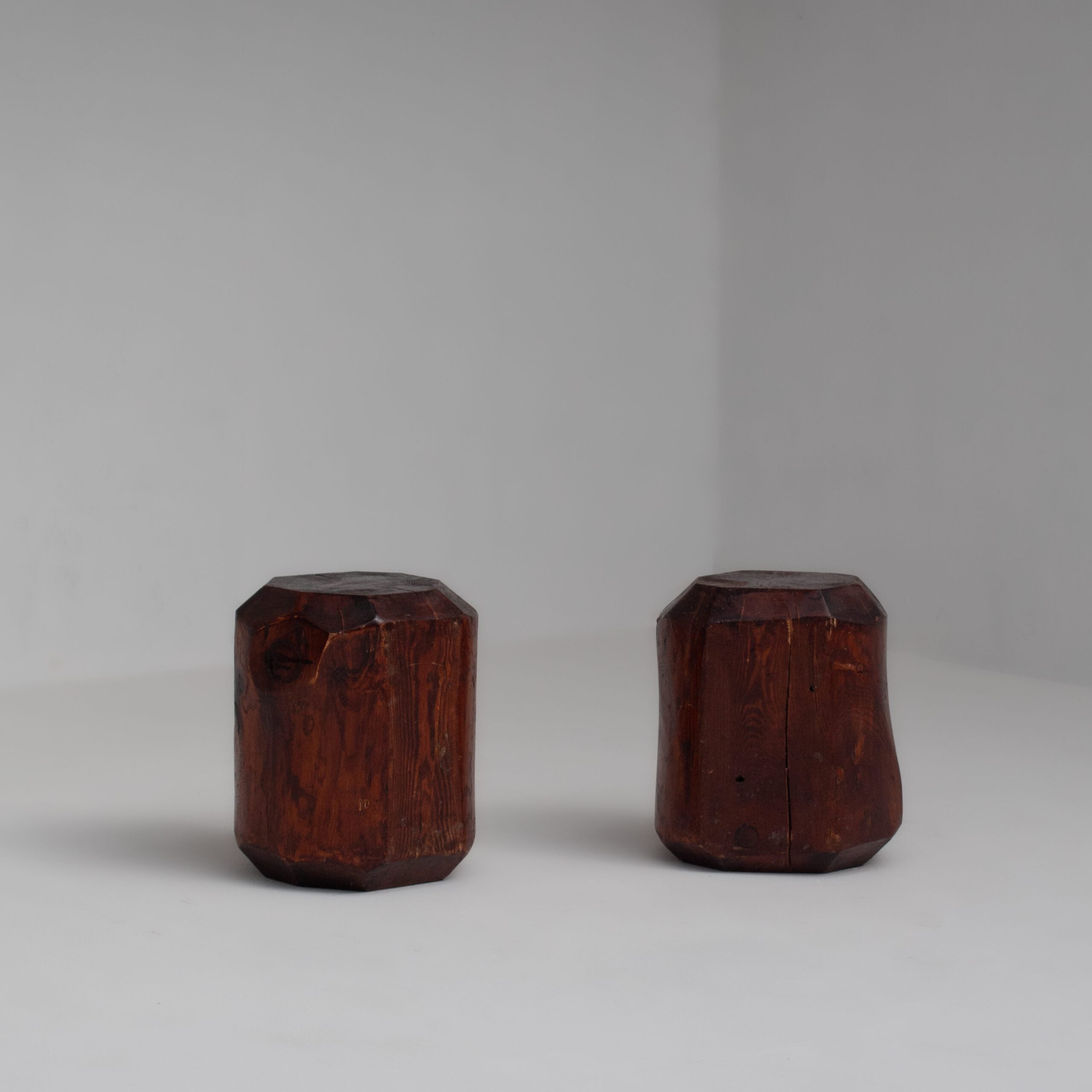 Sculptural Solid Wood Stools – Pair of Two Primitive Blocks — alternate view