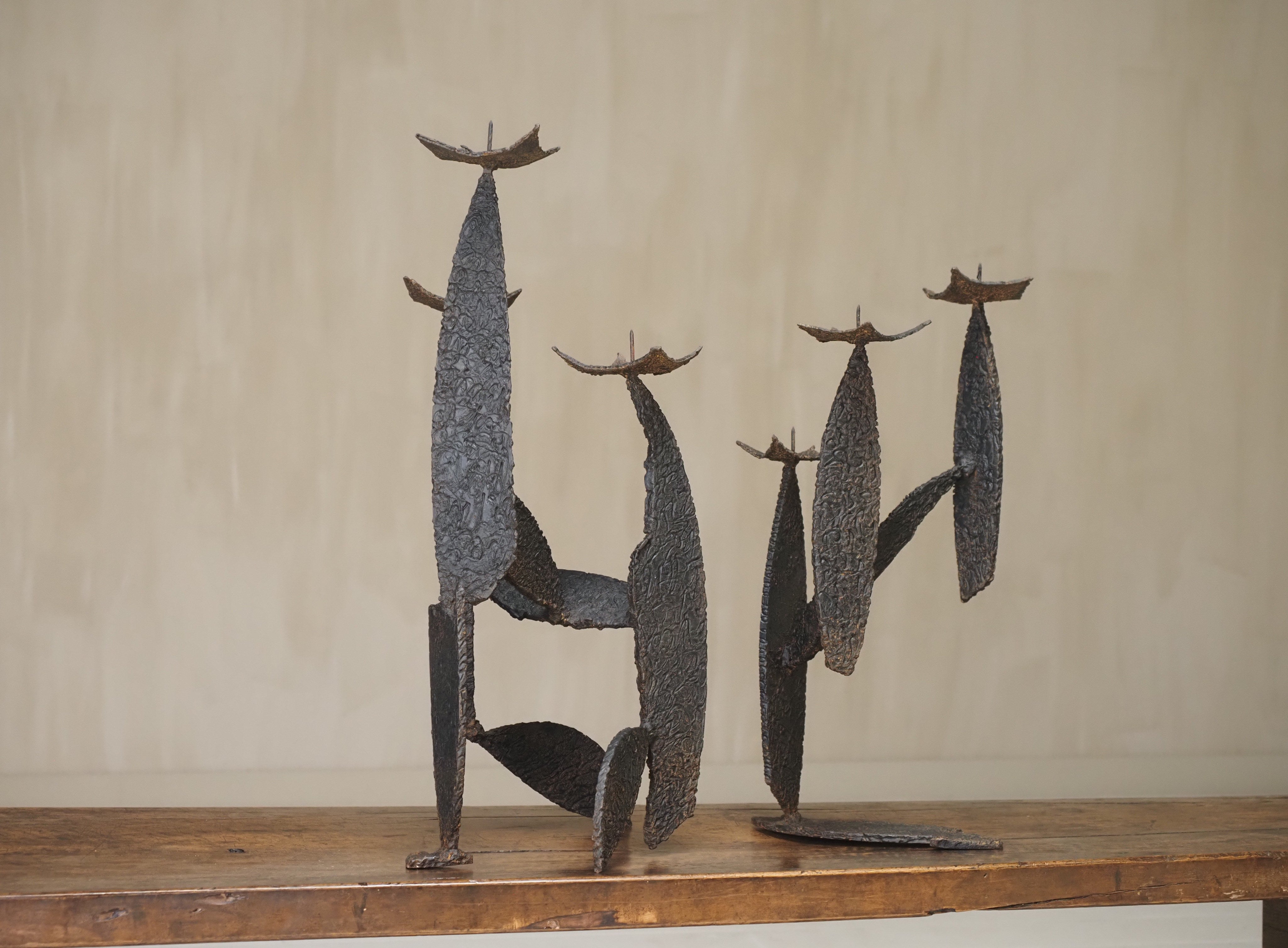 Pair of Sculptural Brutalist Candle Holders — lifestyle setting