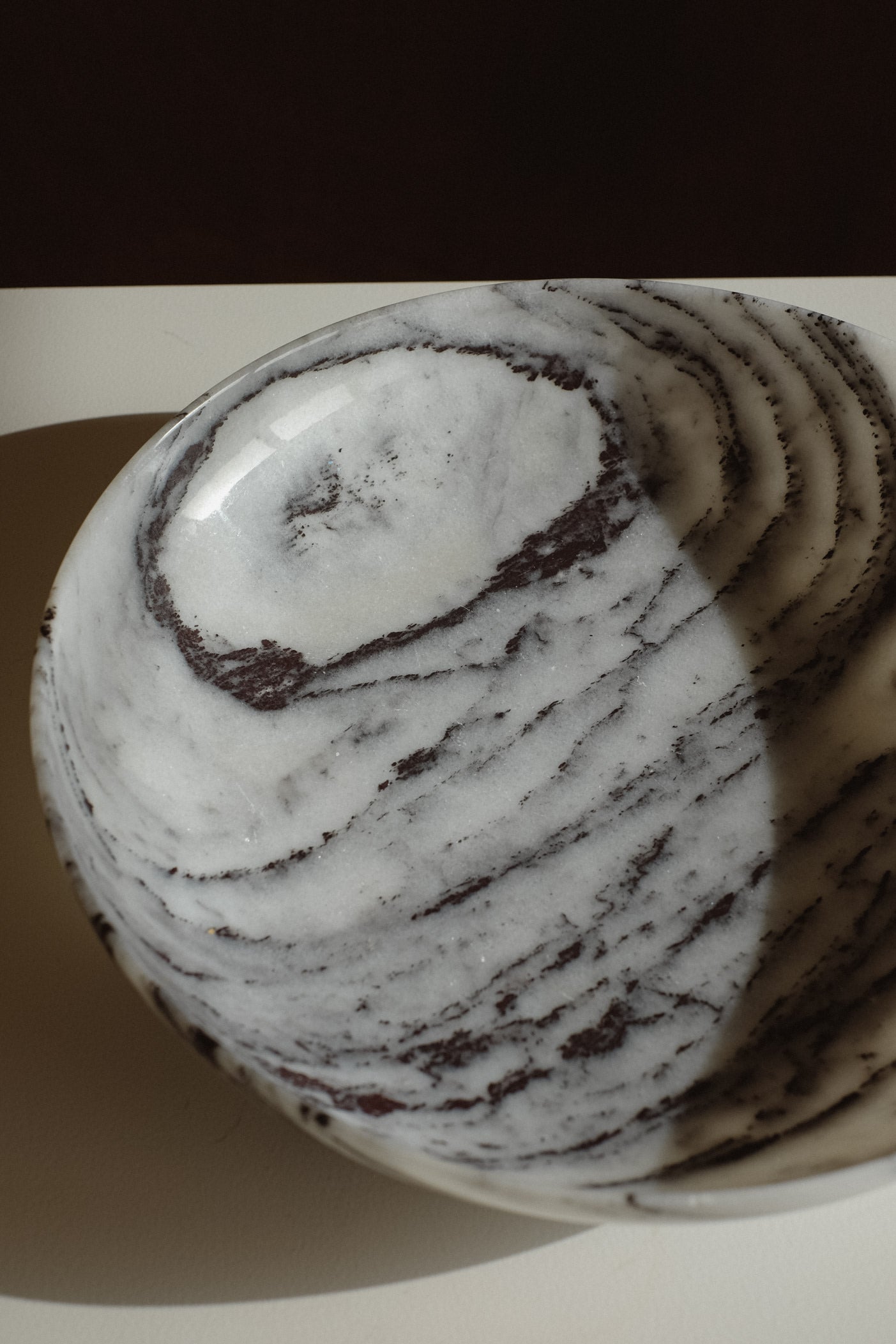 Marble Bowl — top view highlighting swirling gray and white patterns
