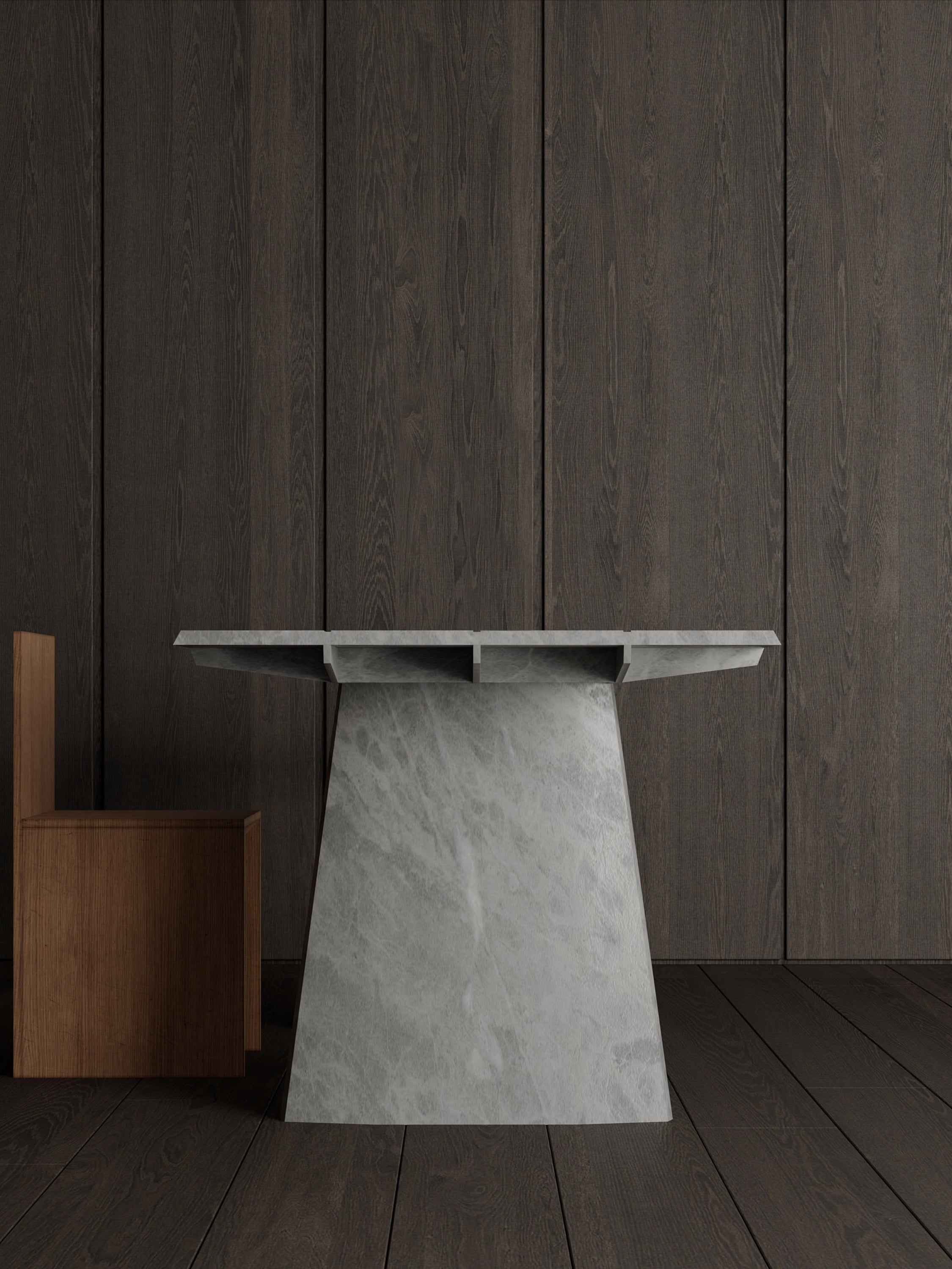 Minimalism Dining Table in Marble - Table FUSO — side angle