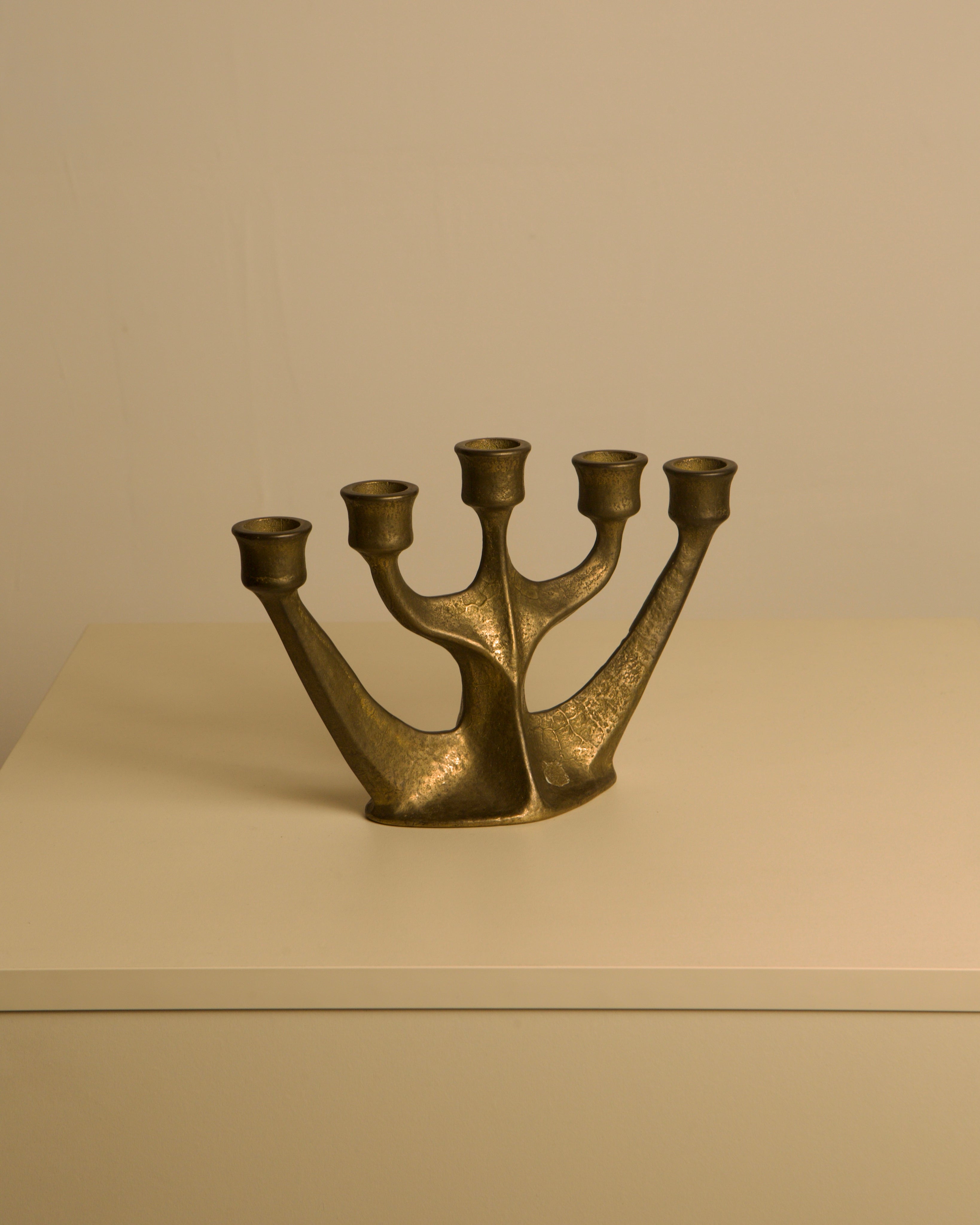 Five-branch Brass Candleholder by Michael Harjes | The Oblist — vintage brass design