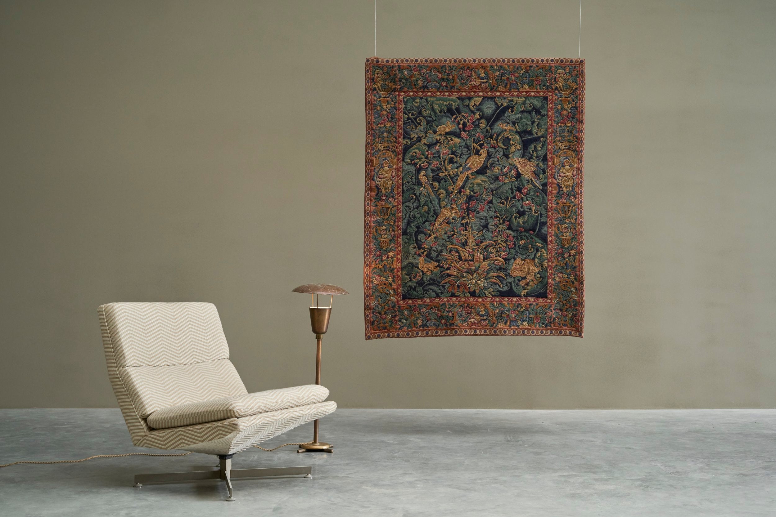 Mid-Century Wall Tapestry with Birds, Belgium, 1960s — side angle