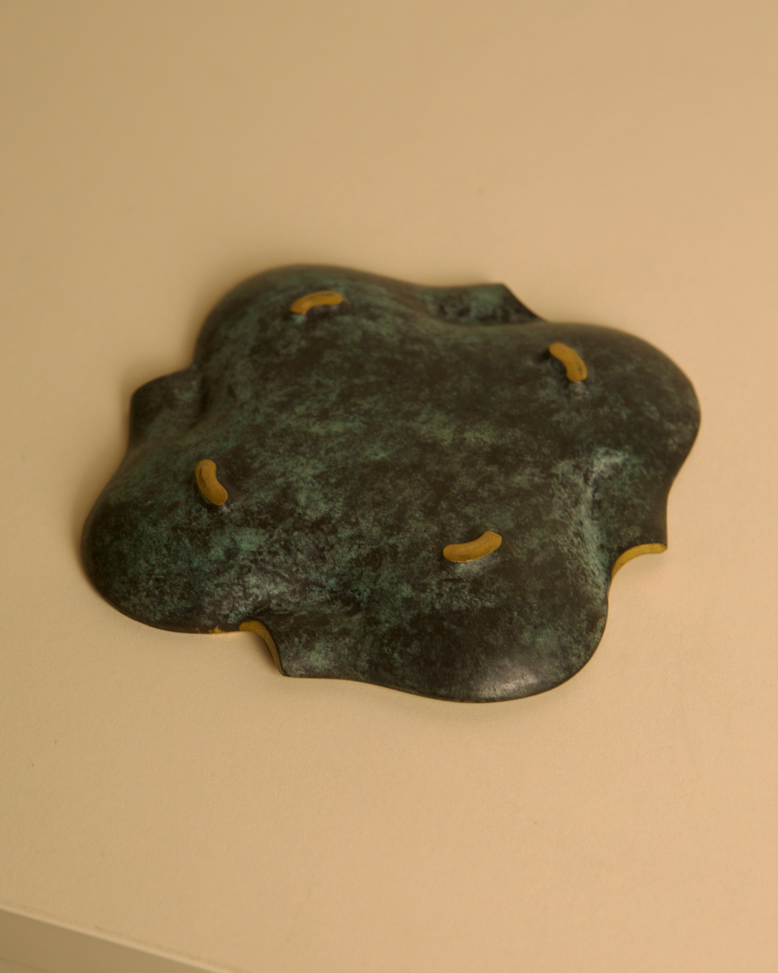 Italian Bronze Ashtray, 1940s — top view of organic shape with gold accents