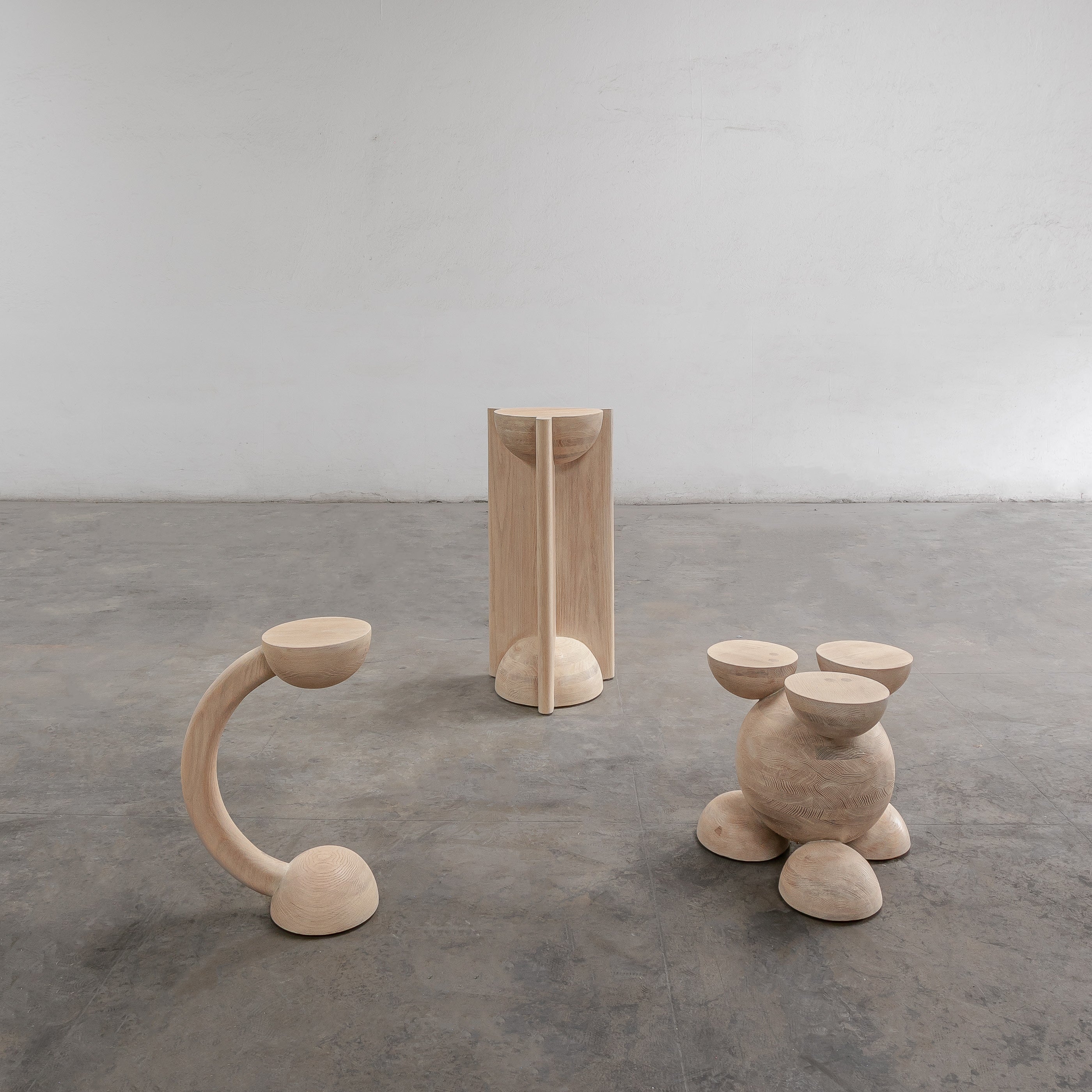 Solid Oak Auxiliary Table - BLEO Series by Daniel Couttolenc, Cream Wash Finish — lifestyle setting