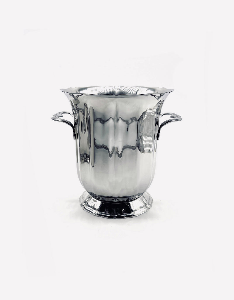 Vintage stainless steel champagne cooler with elegant handles