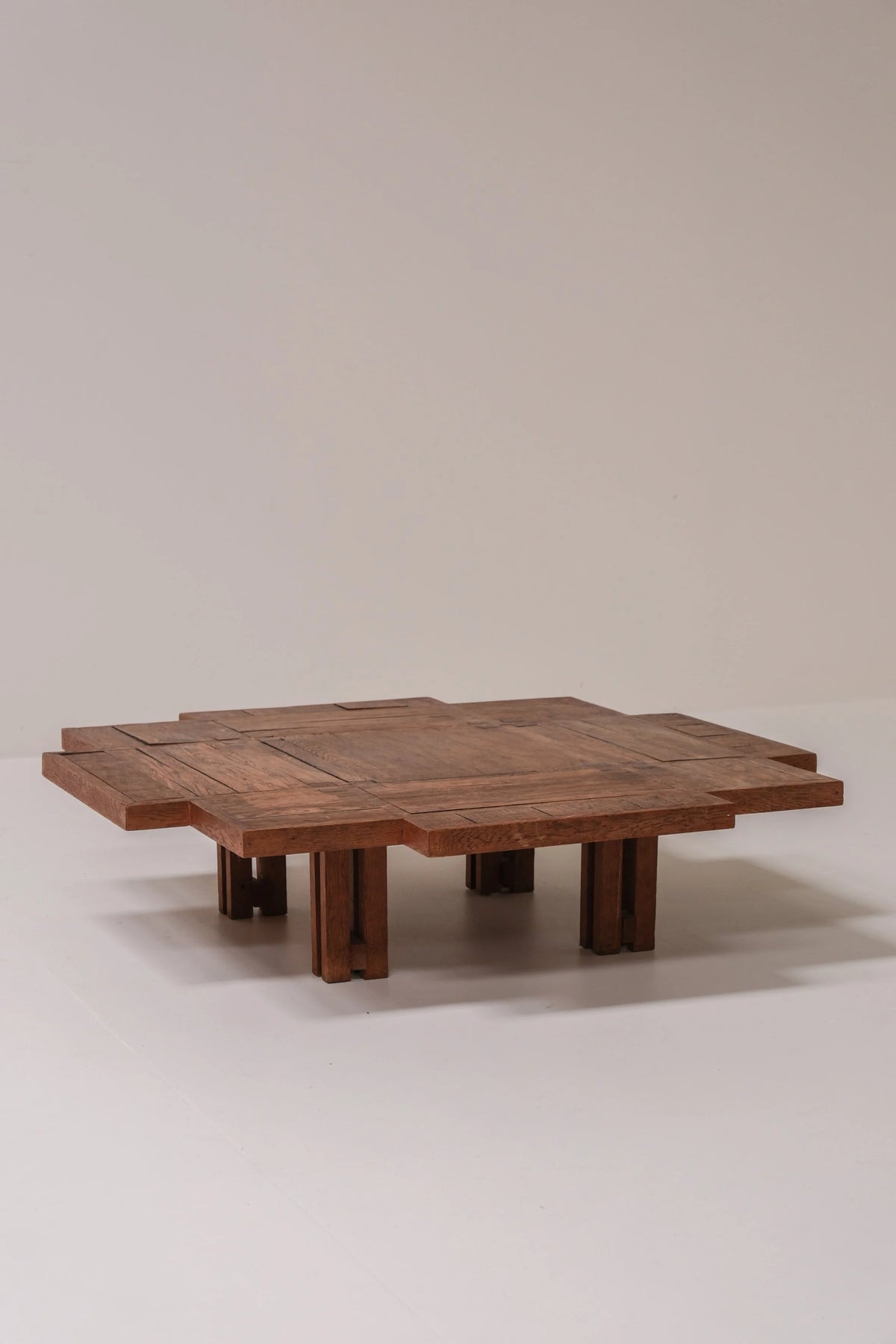 Unique Dutch Brutalist Square Oak Coffee Table, Netherlands, 20th Century — additional view