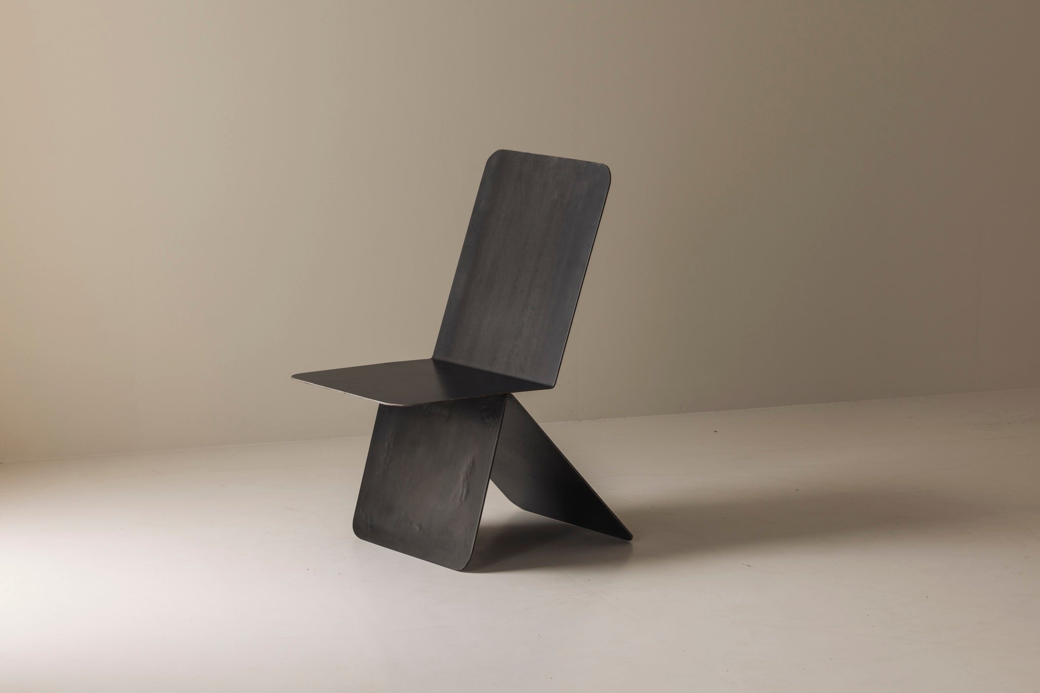 Prototype Modernist Architectural Side Chair, 1980s — angled view on neutral backdrop