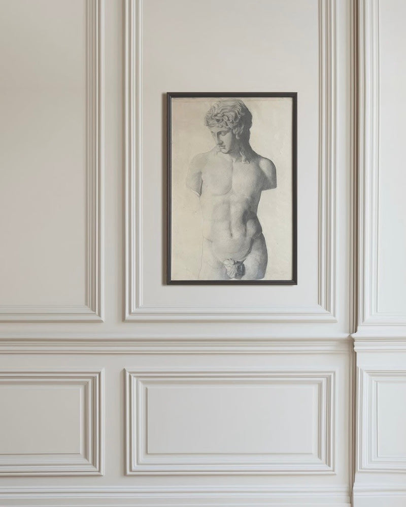 Classical Nude Study, Drawing in Pencil — framed pencil drawing on wall
