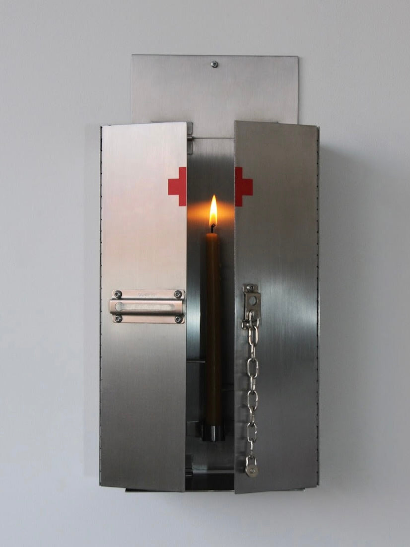 Wax Clock' Wall Candleholder — close-up of brushed metal finish with candle