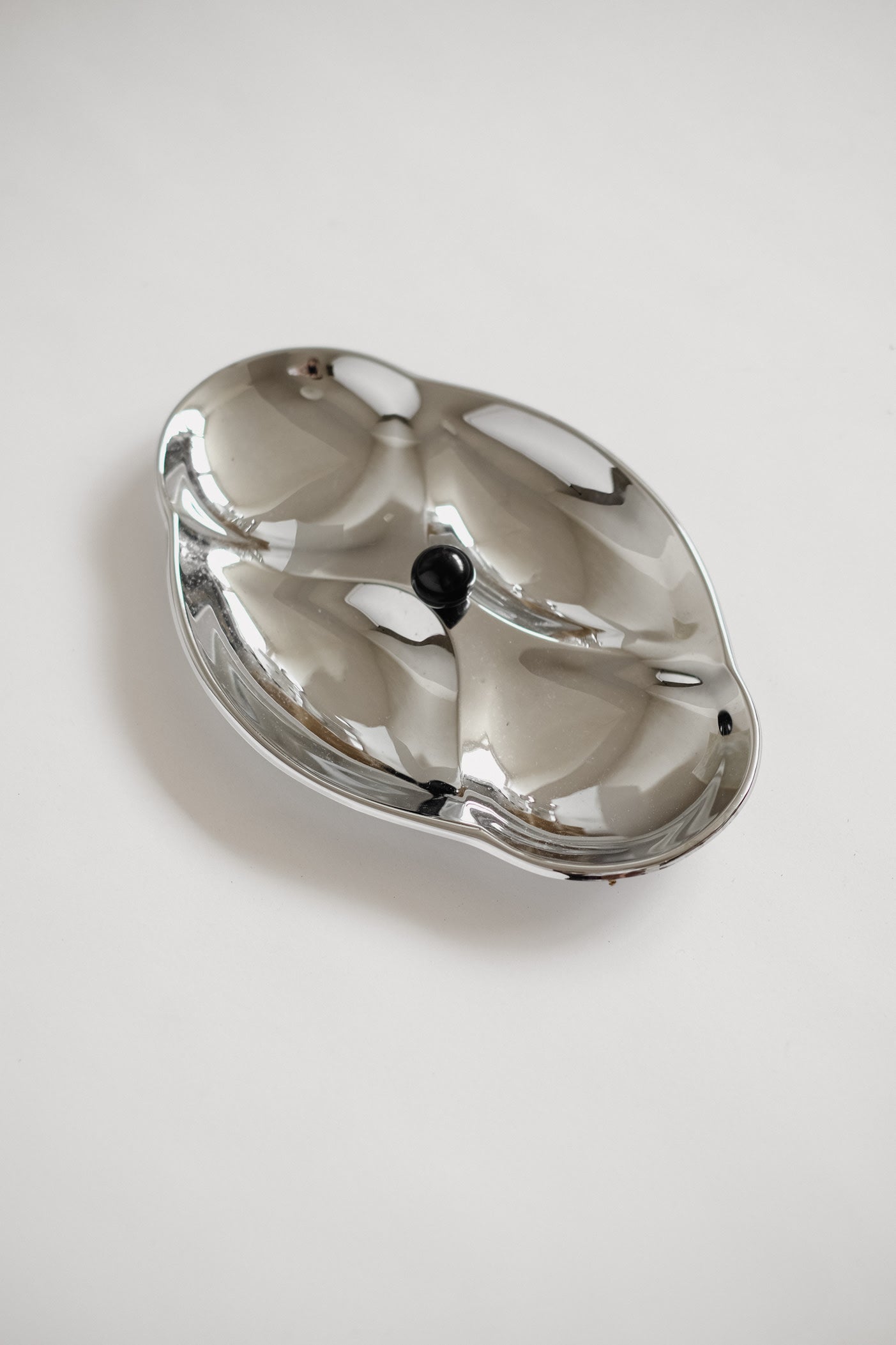 Elegant Mid-Century Vintage Chrome Serving Dish — side angle