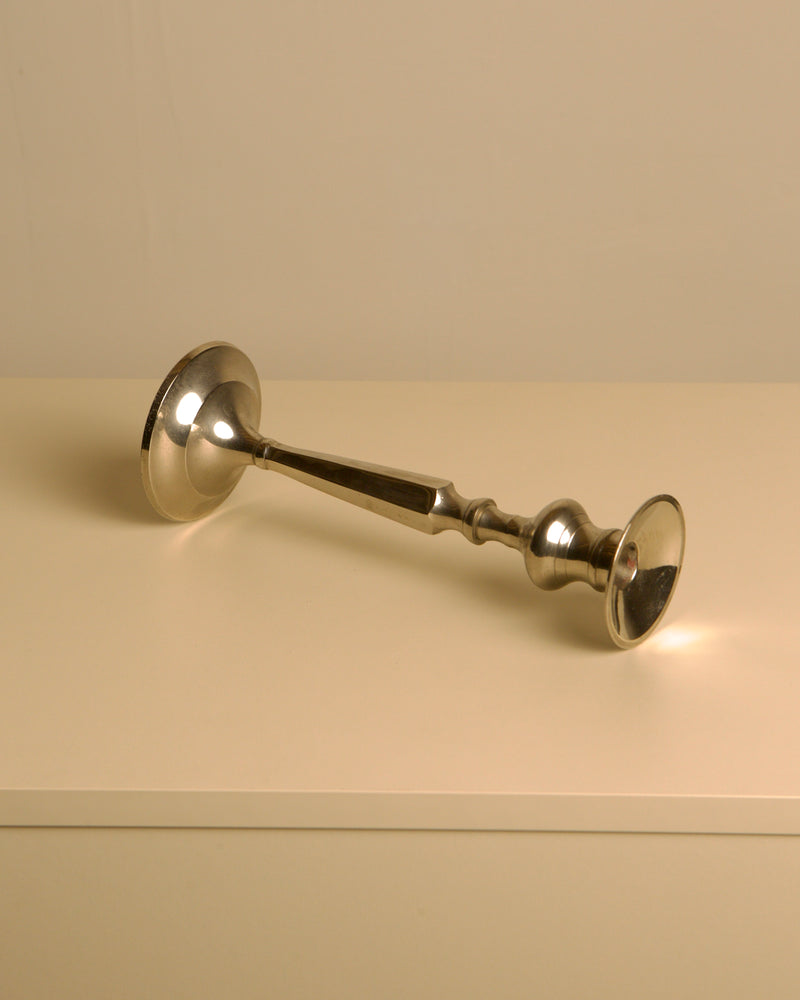 Large Italian "Column" Metal Candleholder, 1960s — angled view on neutral background